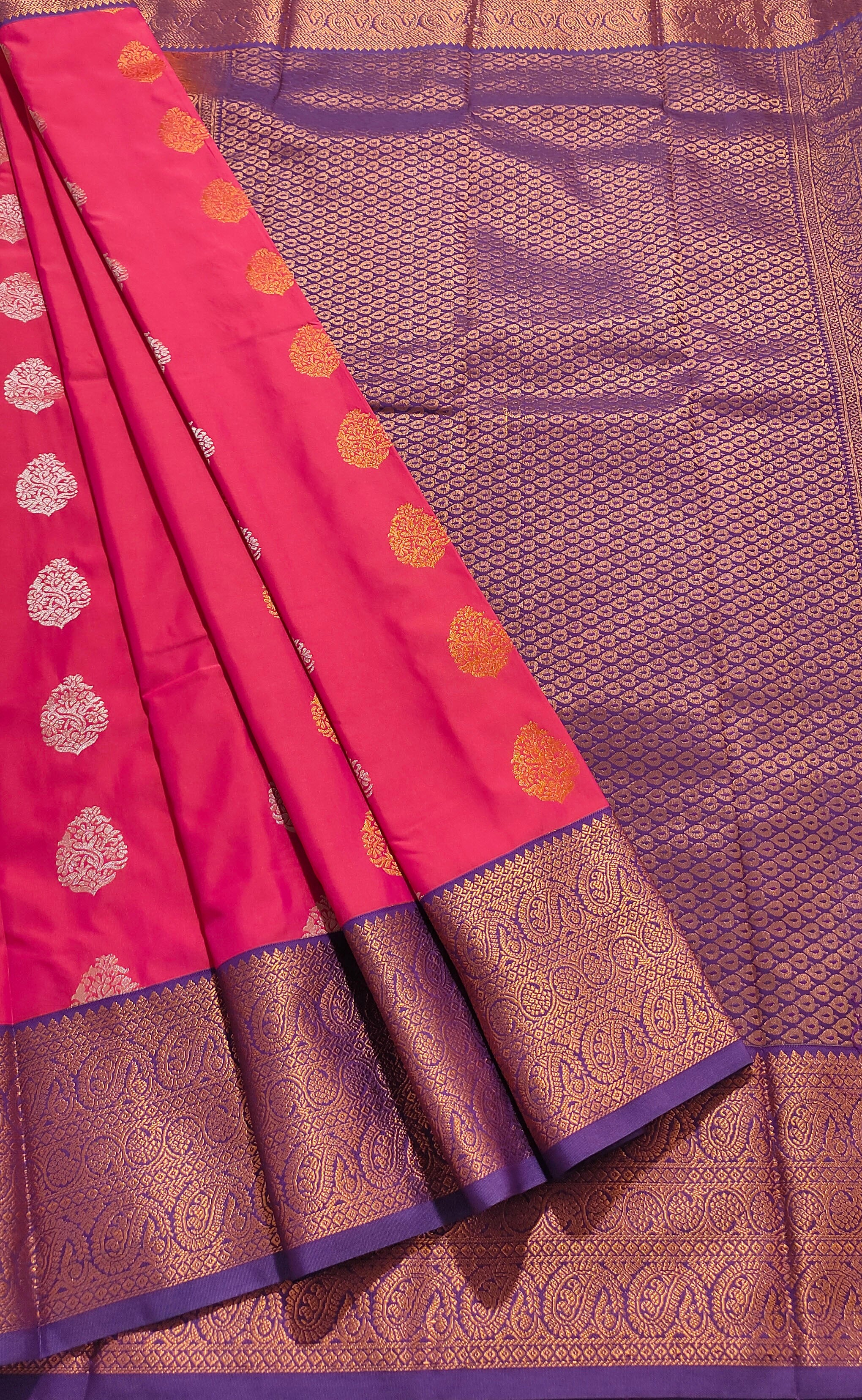 Kanchi Vegan Silk Saree With Contrast Blouse and Rich Jari Pallu