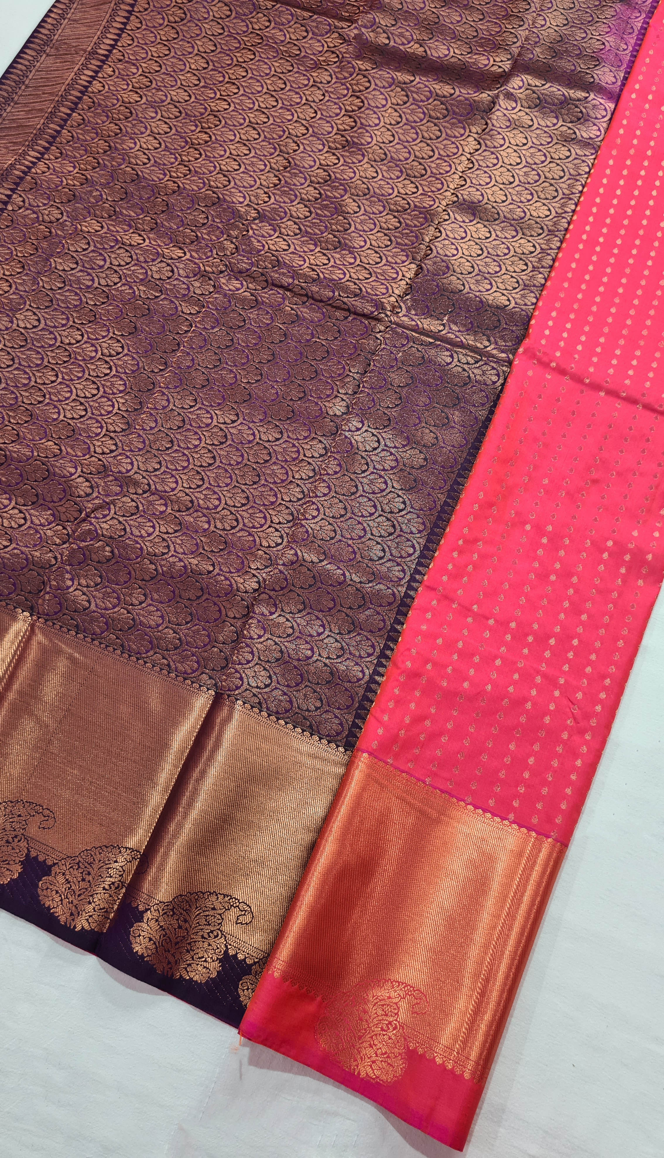 Kanchi Vegan Silk Saree With Contrast Blouse and Rich Jari Pallu