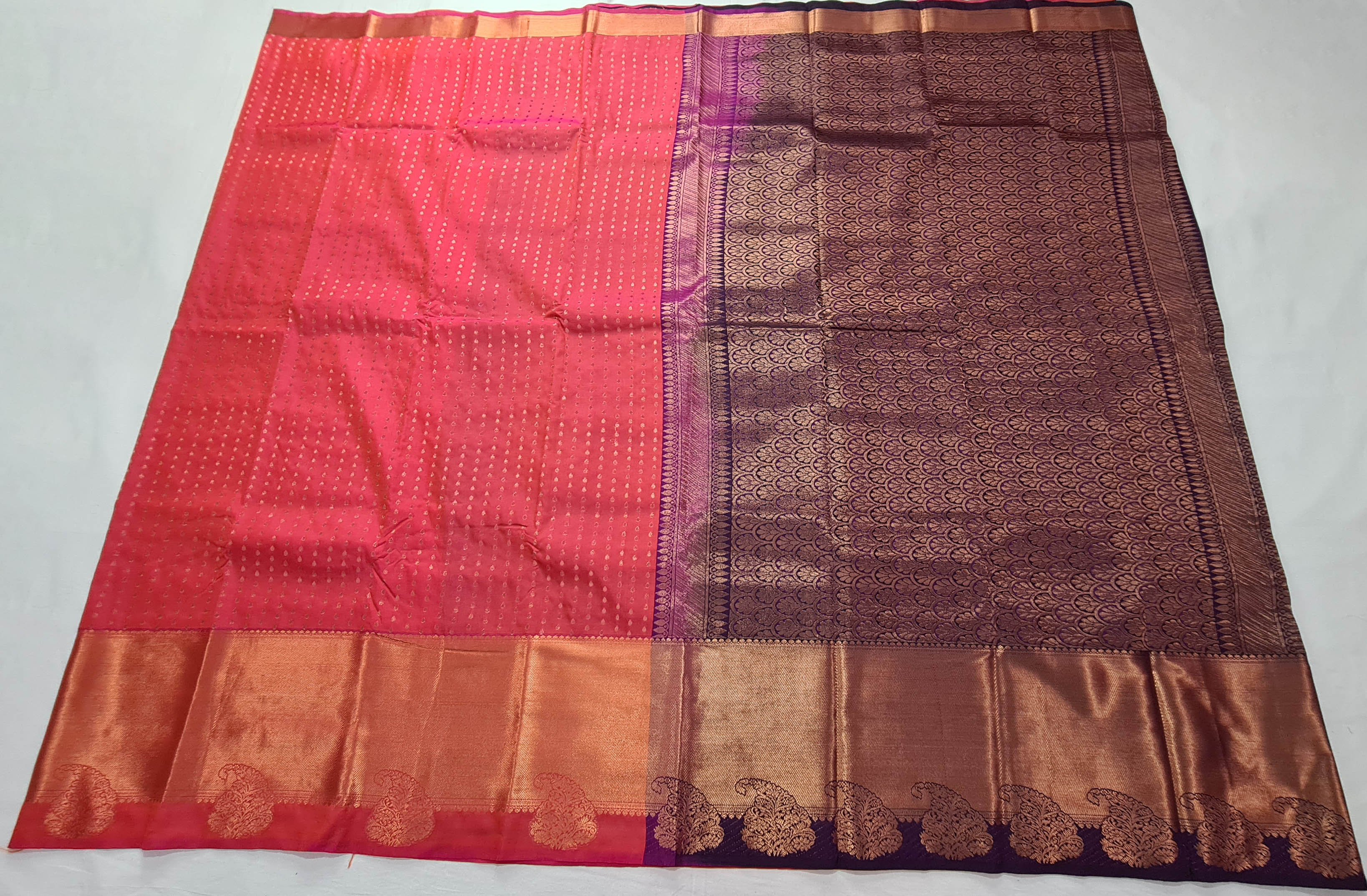 Kanchi Vegan Silk Saree With Contrast Blouse and Rich Jari Pallu