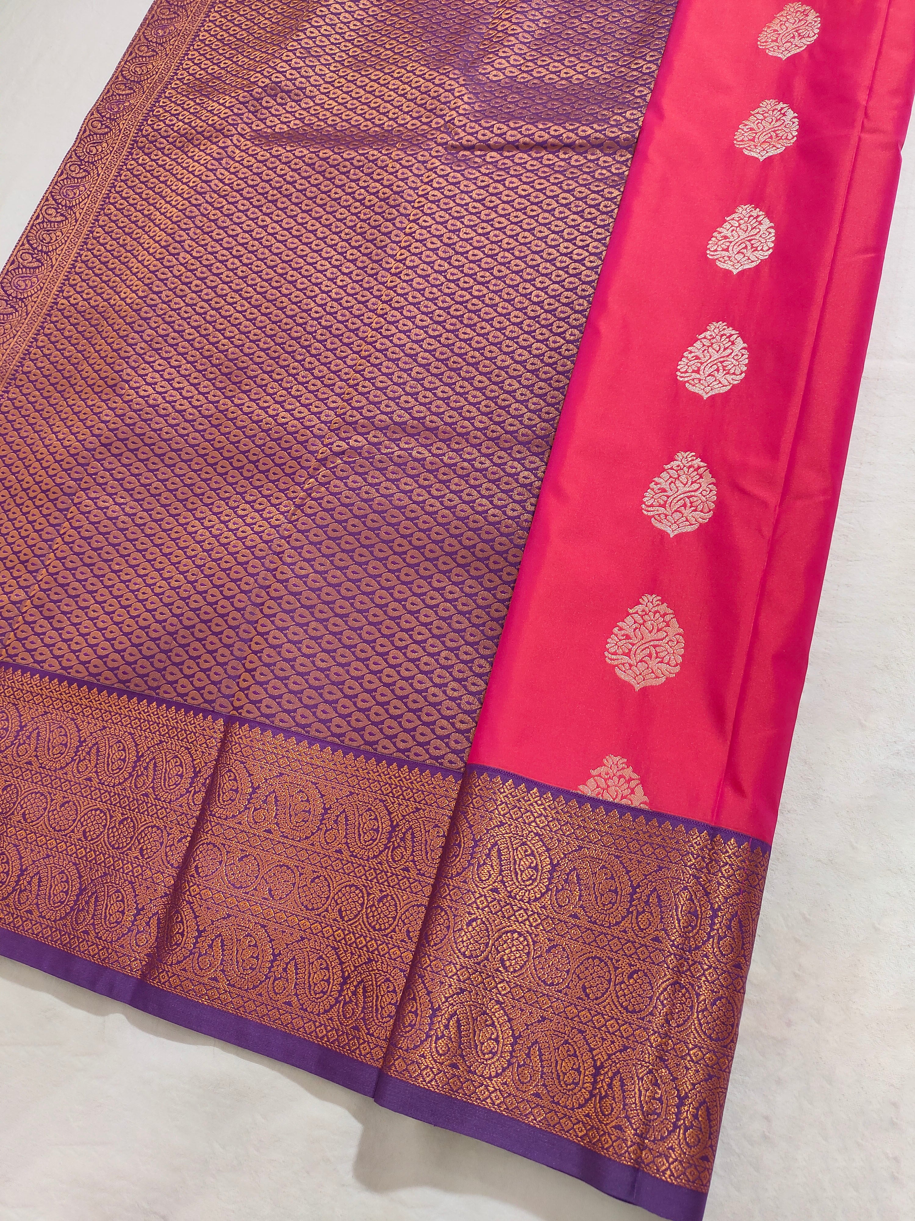 Kanchi Vegan Silk Saree With Contrast Blouse and Rich Jari Pallu