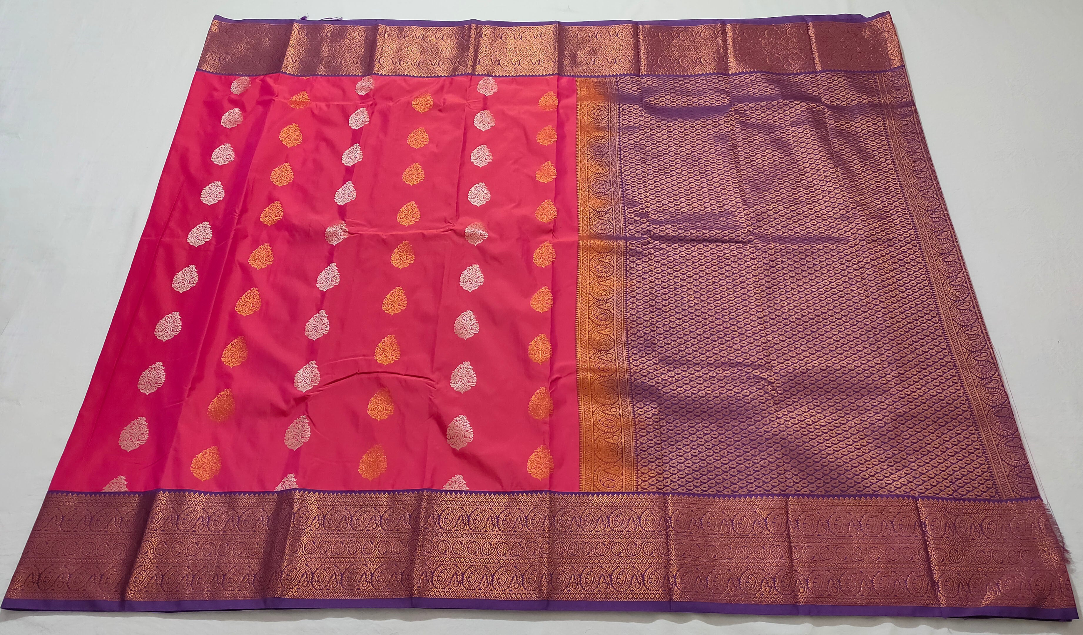 Kanchi Vegan Silk Saree With Contrast Blouse and Rich Jari Pallu