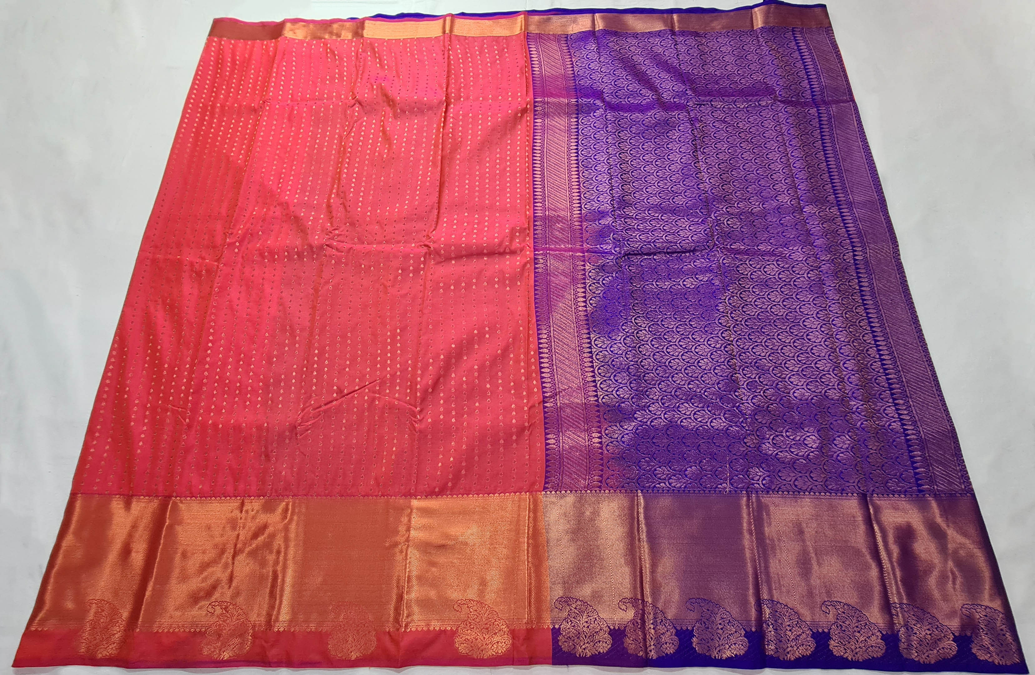Kanchi Vegan Silk Saree With Contrast Blouse and Rich Jari Pallu