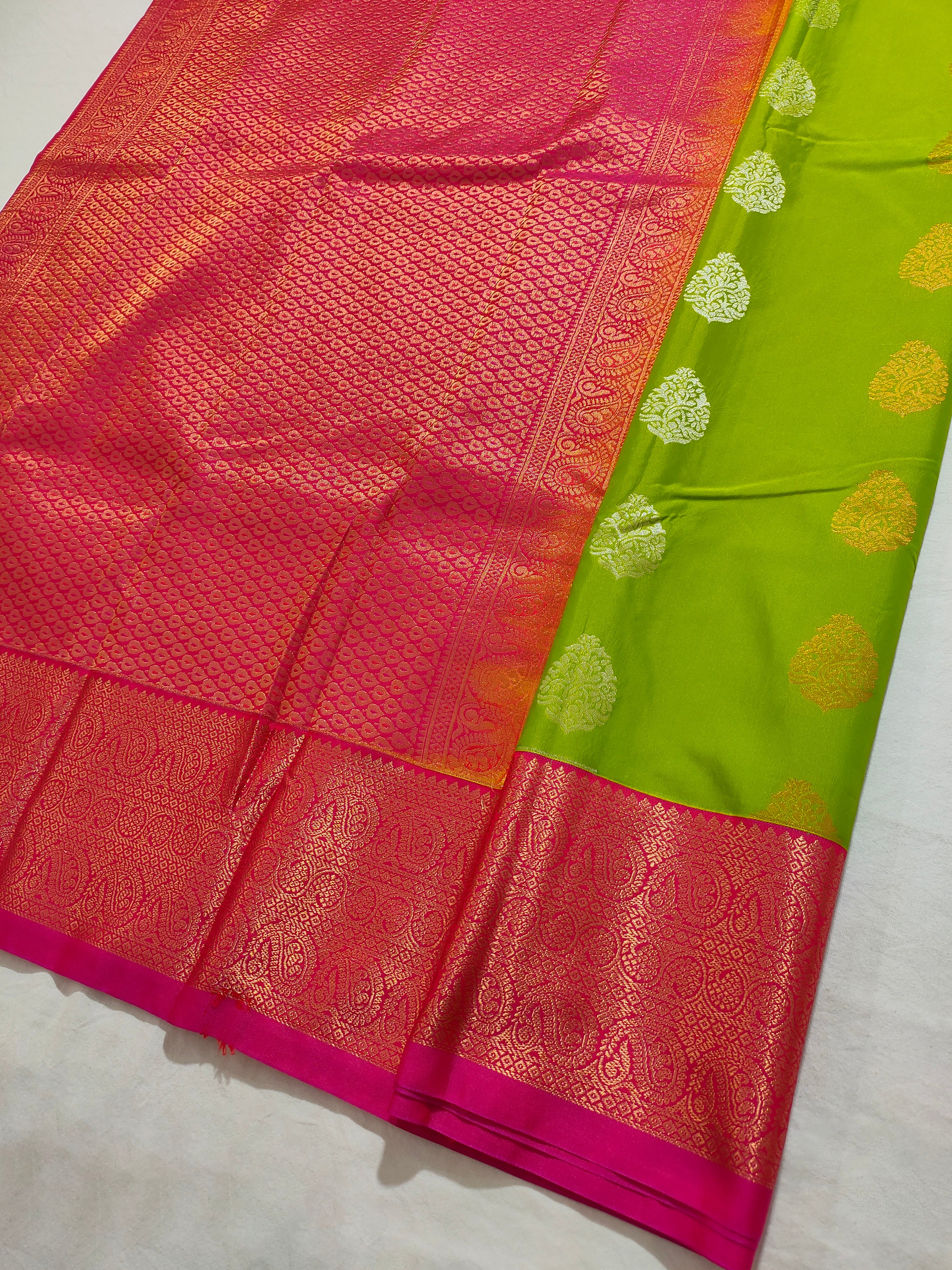 Kanchi Vegan Silk Saree With Contrast Blouse and Rich Jari Pallu