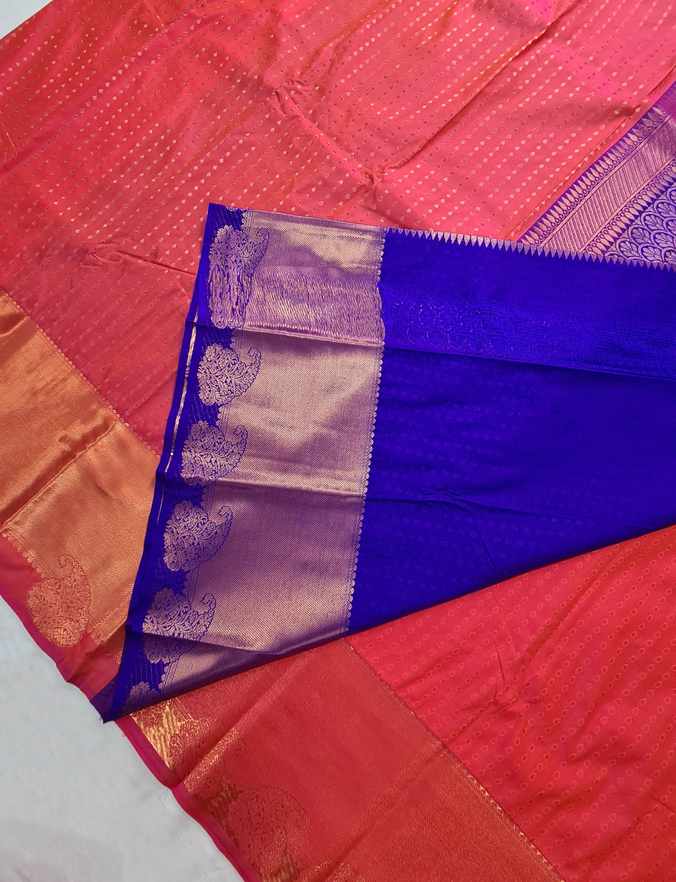 Kanchi Vegan Silk Saree With Contrast Blouse and Rich Jari Pallu