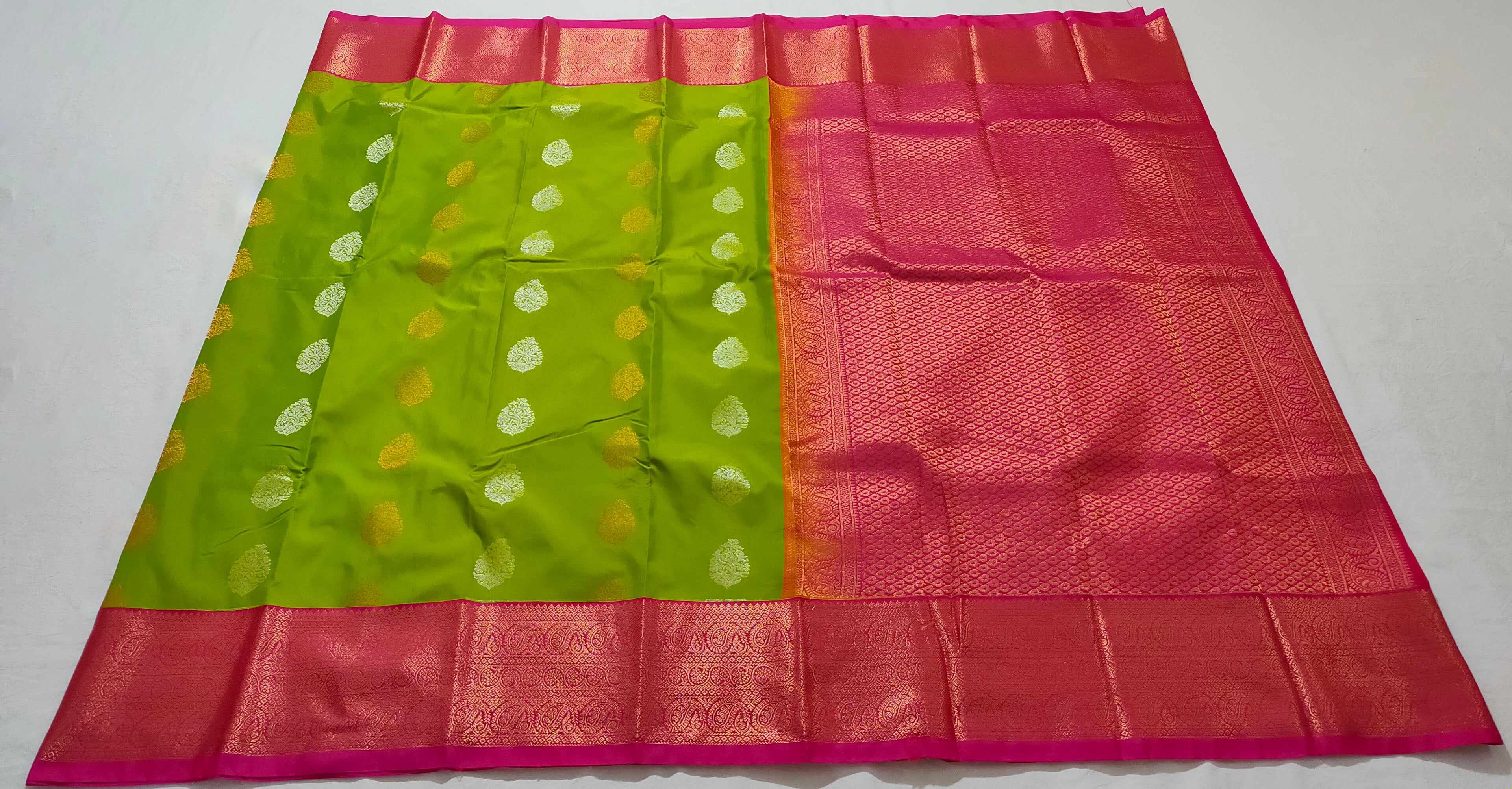Kanchi Vegan Silk Saree With Contrast Blouse and Rich Jari Pallu