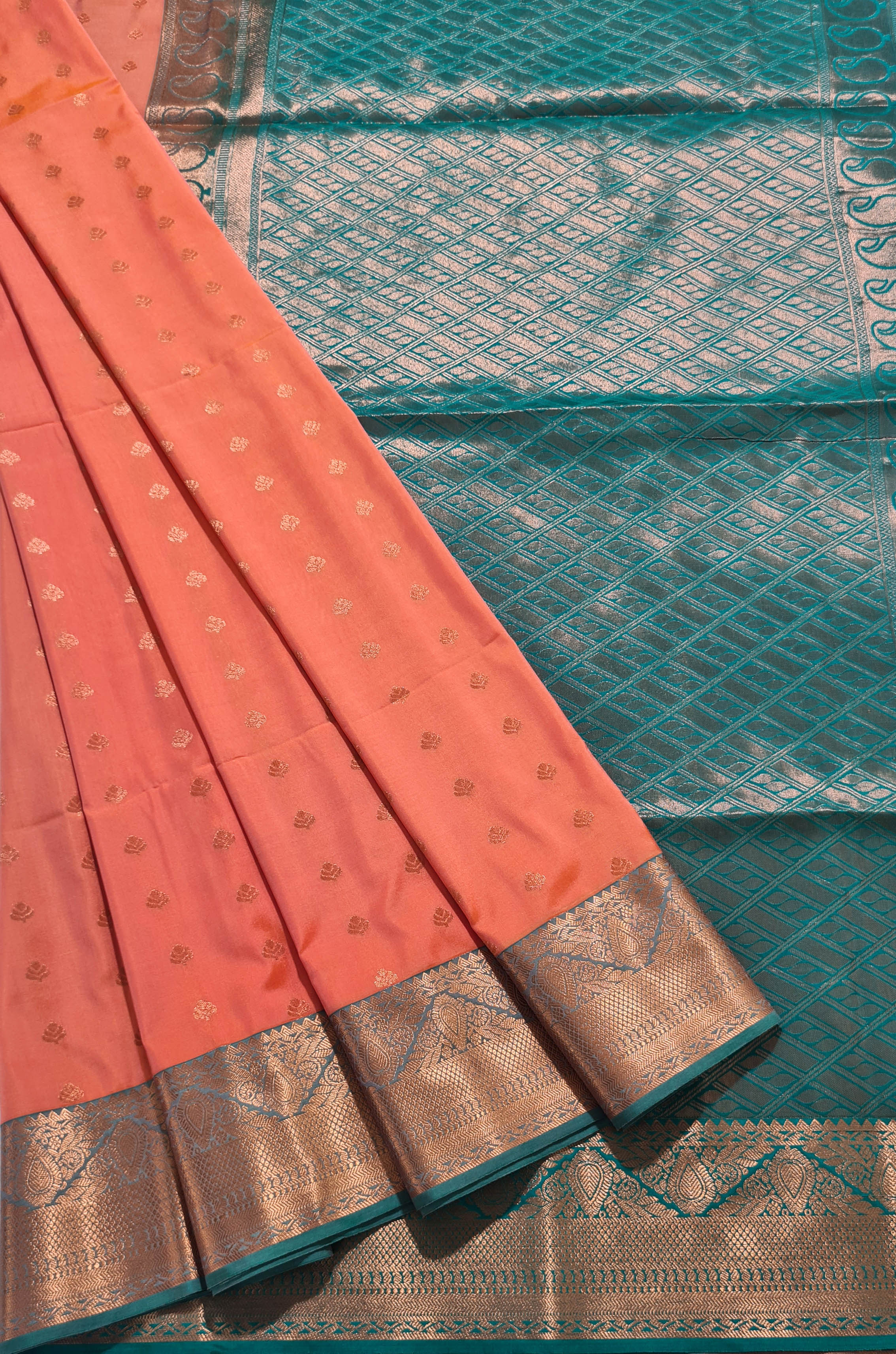 Kanchi Vegan Silk Saree With Contrast Blouse and Rich Jari Pallu
