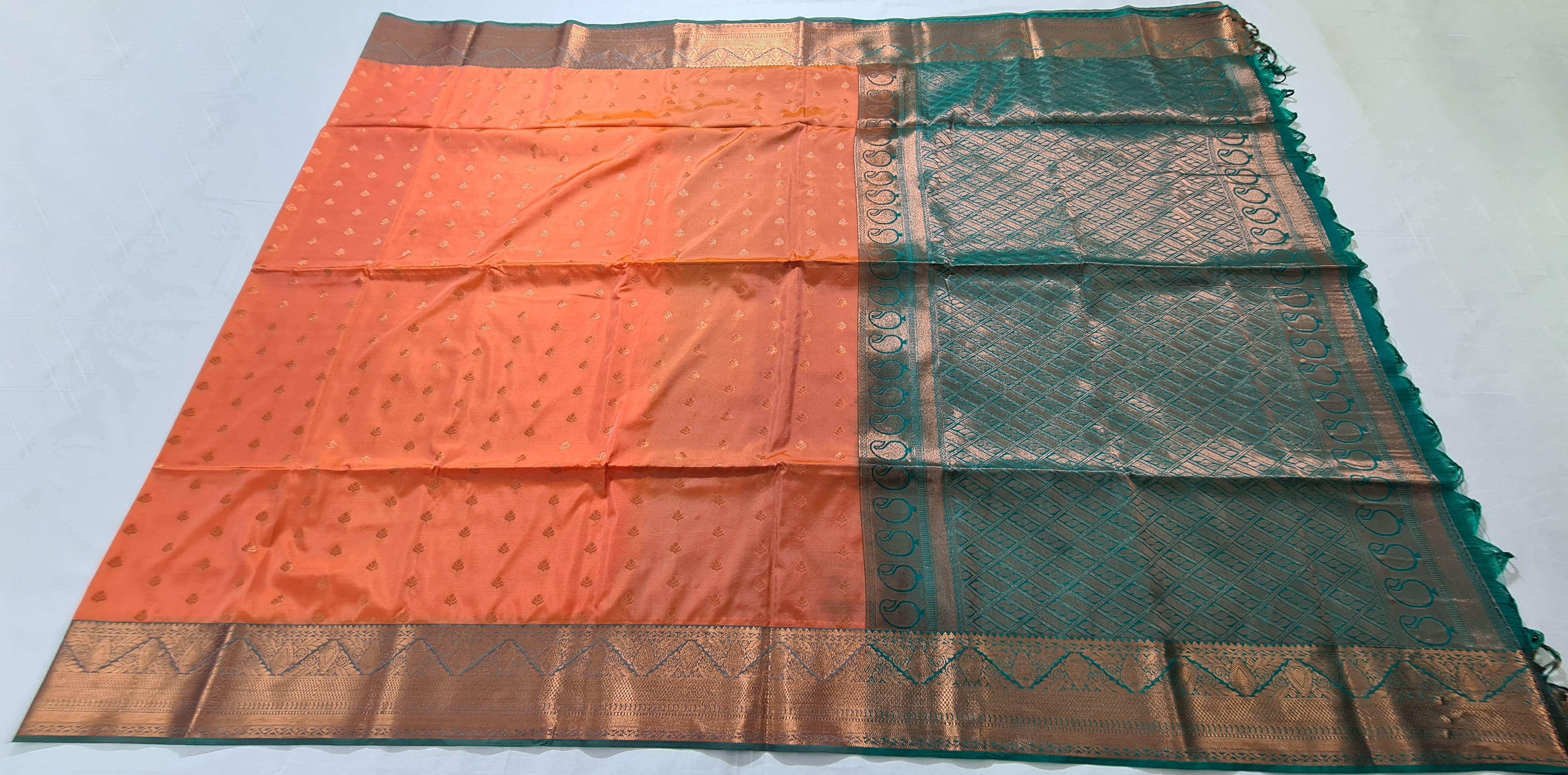 Kanchi Vegan Silk Saree With Contrast Blouse and Rich Jari Pallu
