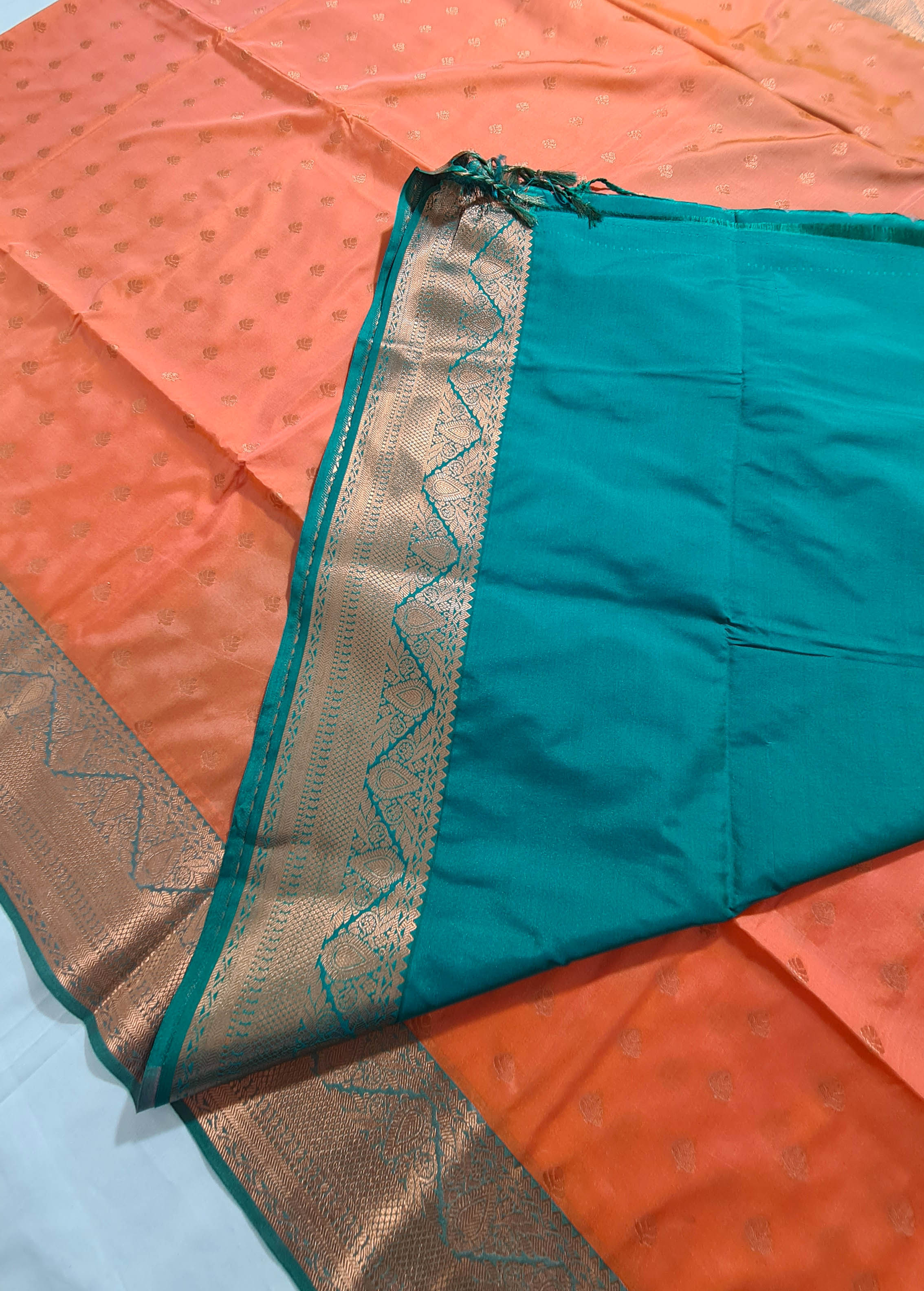 Kanchi Vegan Silk Saree With Contrast Blouse and Rich Jari Pallu