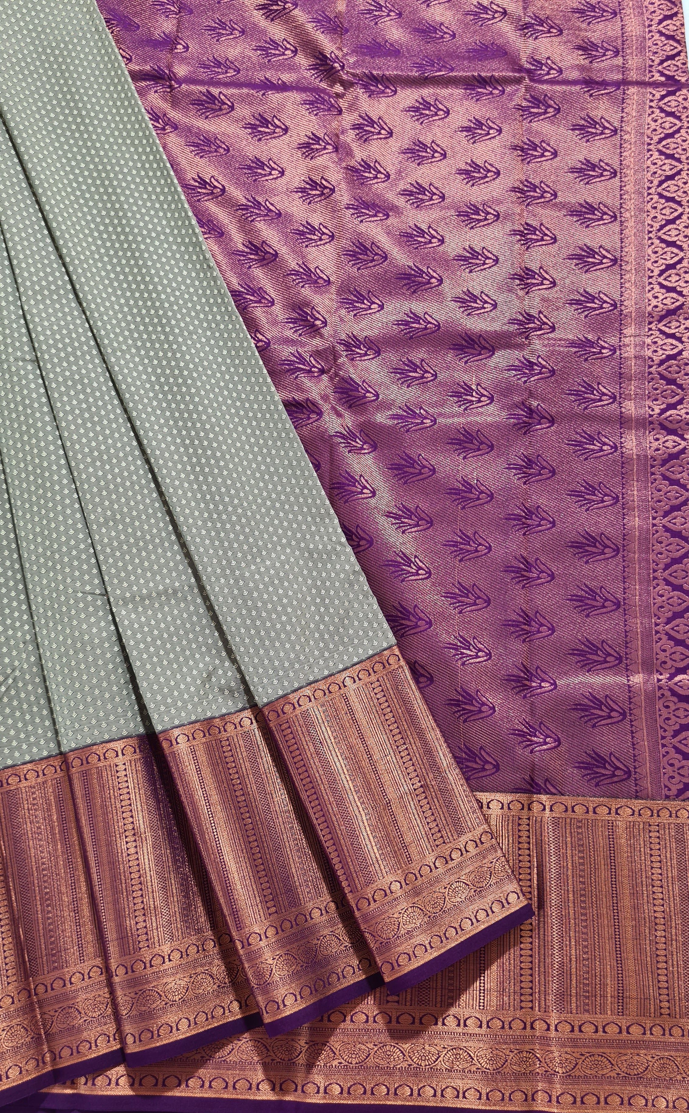 Kanchi Vegan Silk Saree With Contrast Blouse and Rich Jari Pallu