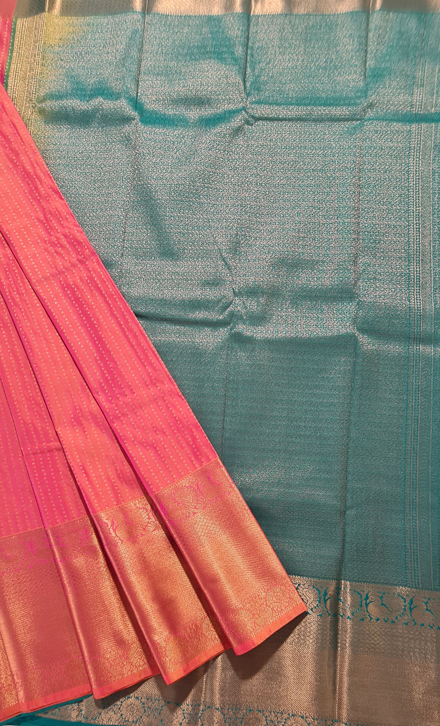 Kanchi Vegan Silk Saree With Contrast Blouse and Rich Jari Pallu