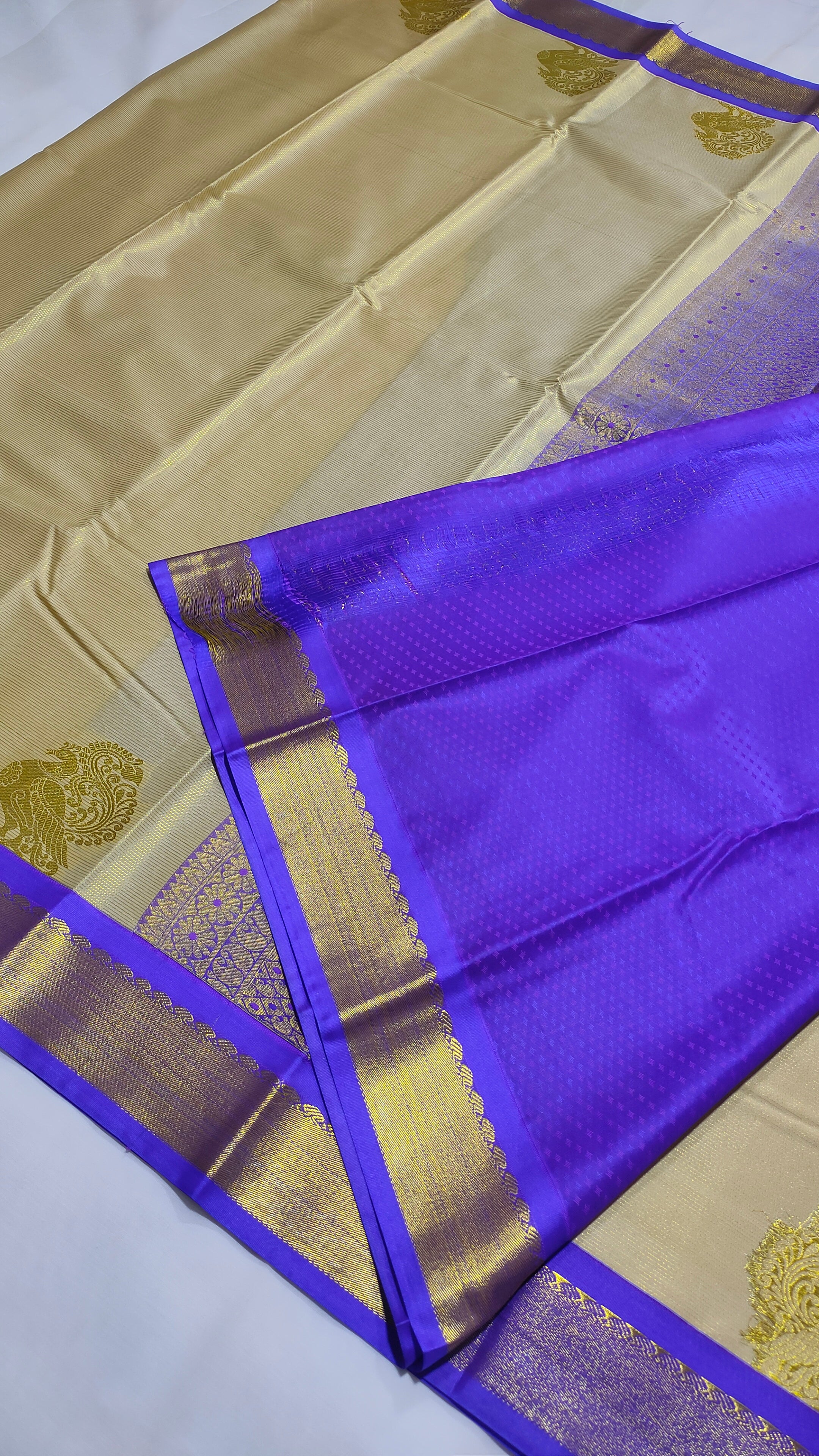 Kanchi Vegan Soft Silk Saree with Contrast Blouse and Rich Jari Pallu