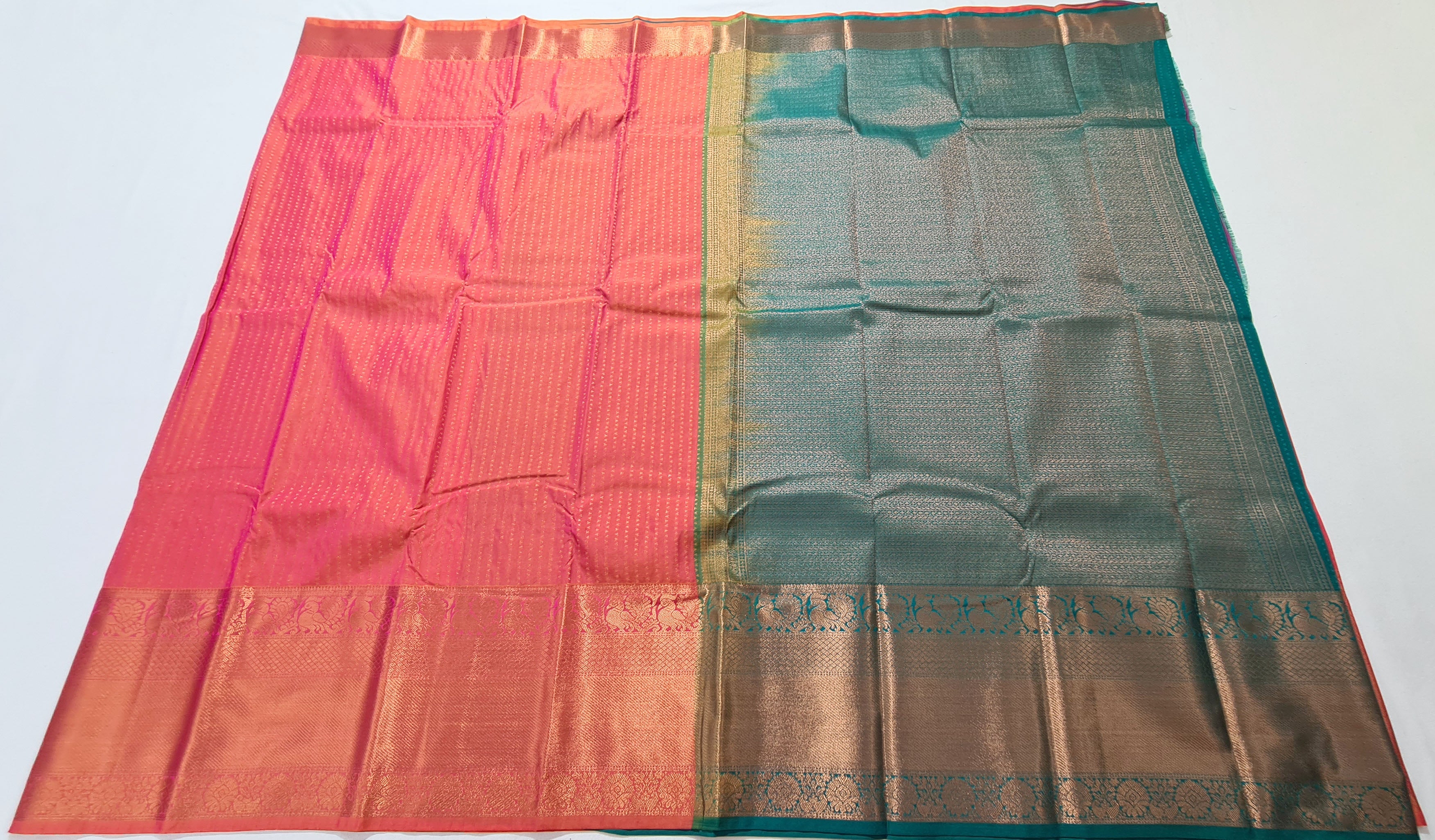 Kanchi Vegan Silk Saree With Contrast Blouse and Rich Jari Pallu