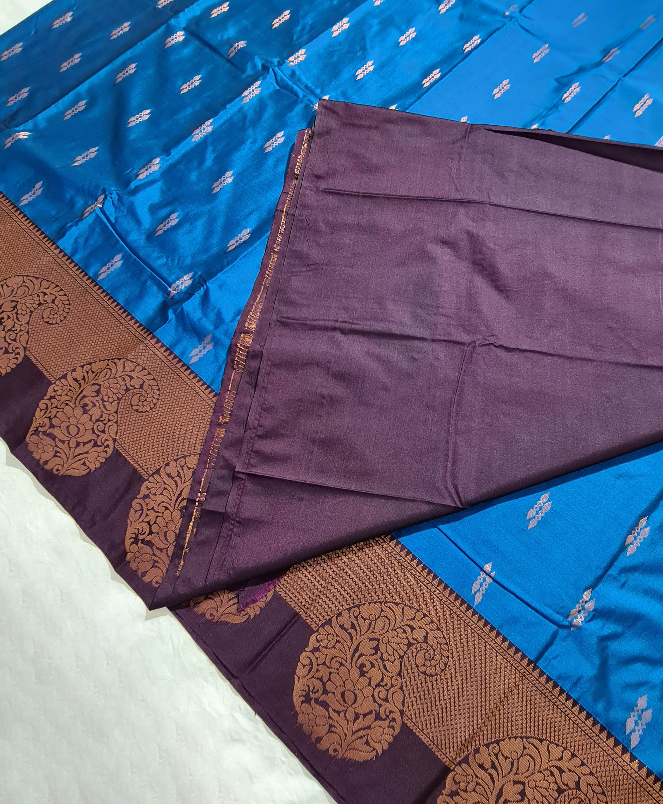 Kanchi Vegan Silk Saree With Contrast Blouse and Rich Jari Pallu