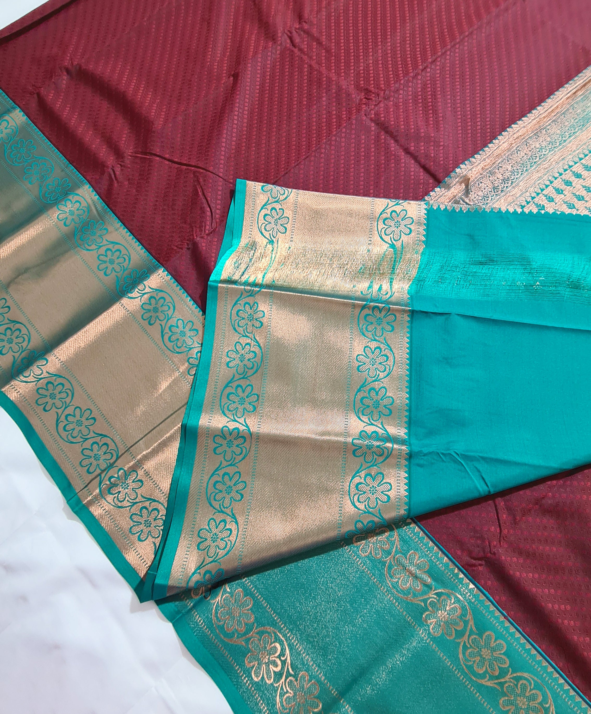 Kanchi Vegan Silk Saree with Contrast Blouse and Rich Jari Pallu