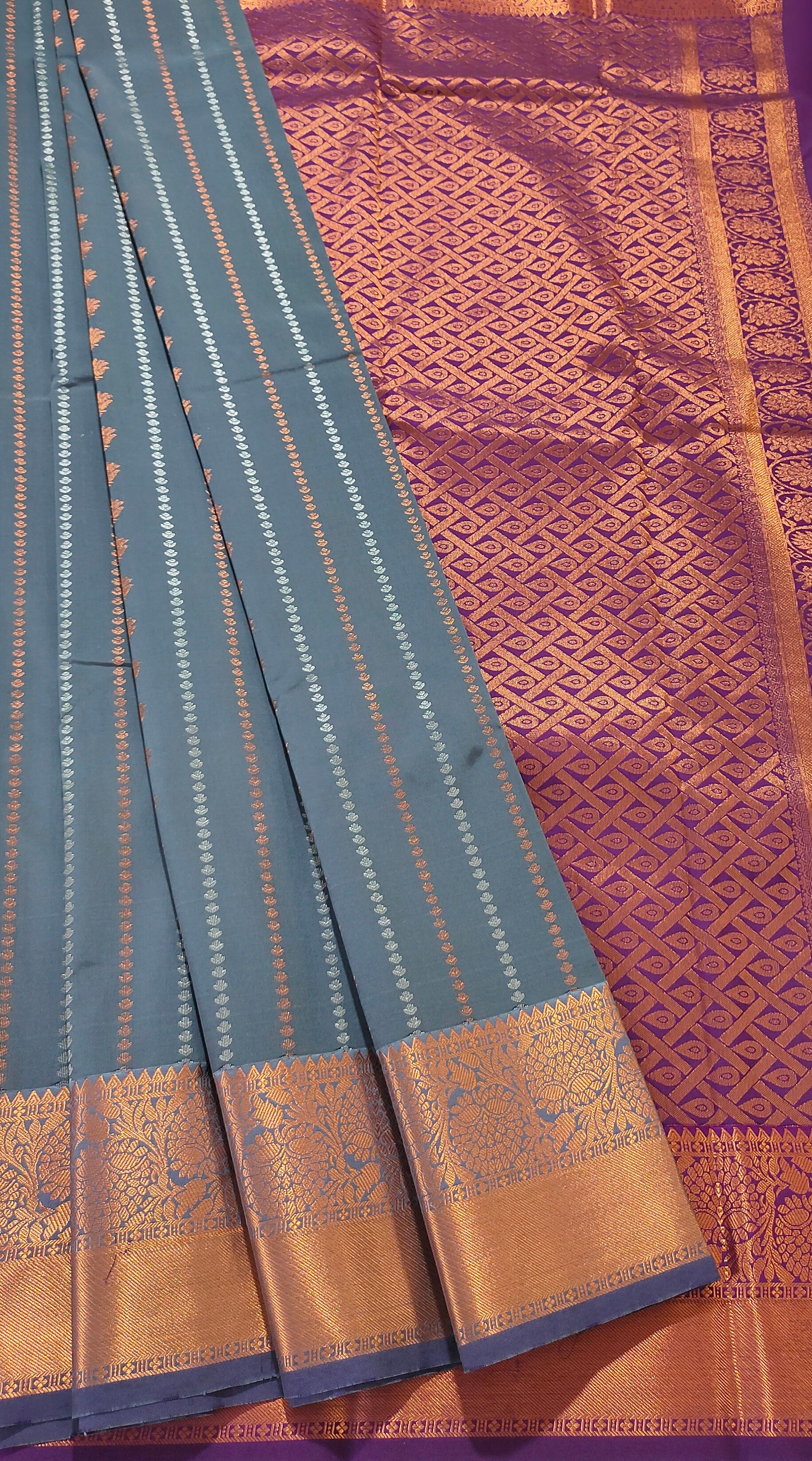 Kanchi Vegan Silk Saree With Contrast Blouse and Rich Jari Pallu