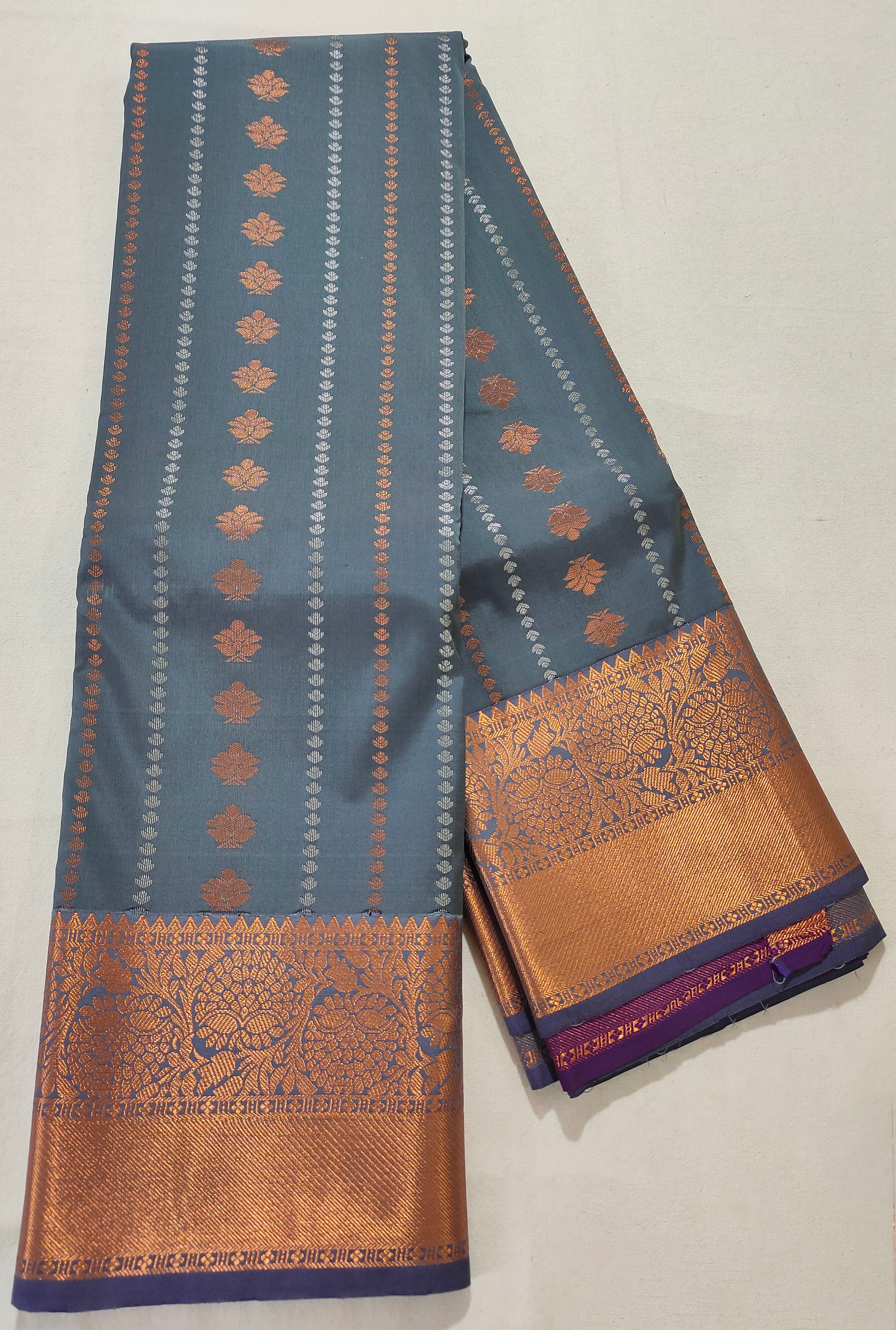 Kanchi Vegan Silk Saree With Contrast Blouse and Rich Jari Pallu