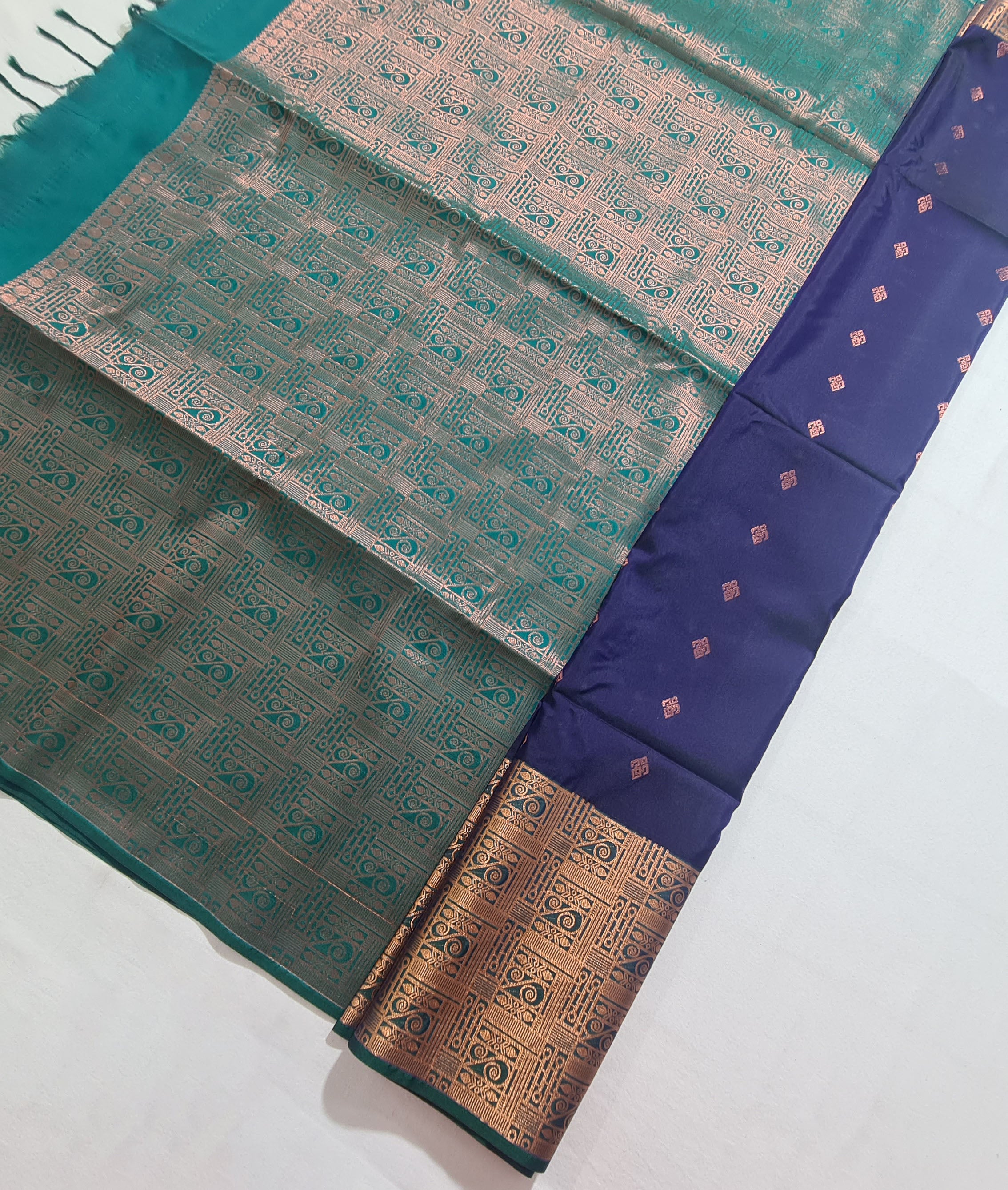 Kanchi Vegan Silk Saree With Contrast Blouse and Rich Jari Pallu