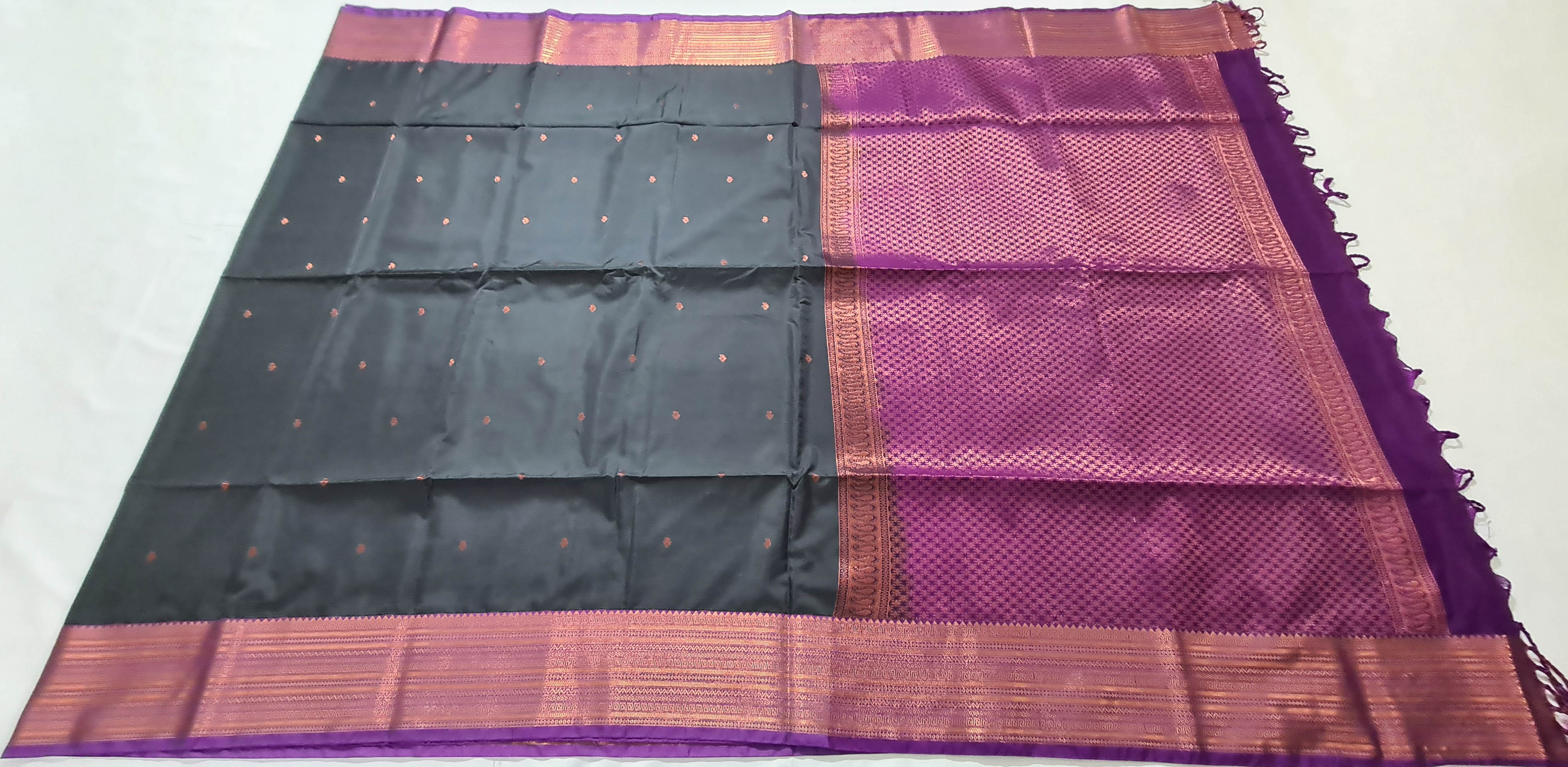 Kanchi Vegan Silk Saree With Contrast Blouse and Rich Jari Pallu