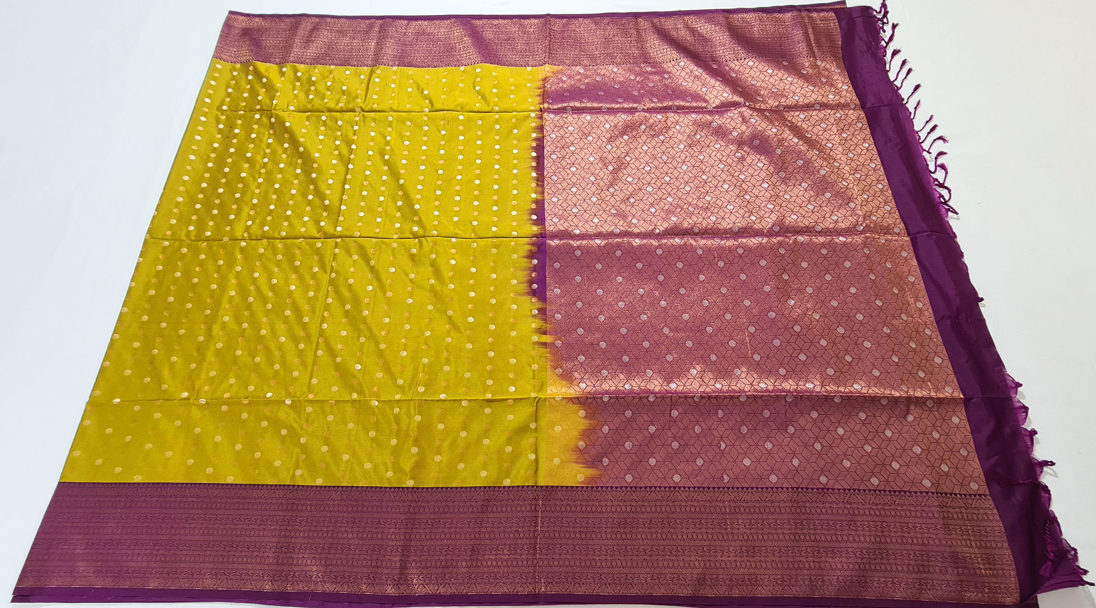 Kanchi Vegan Silk Saree With Contrast Blouse and Rich Jari Pallu