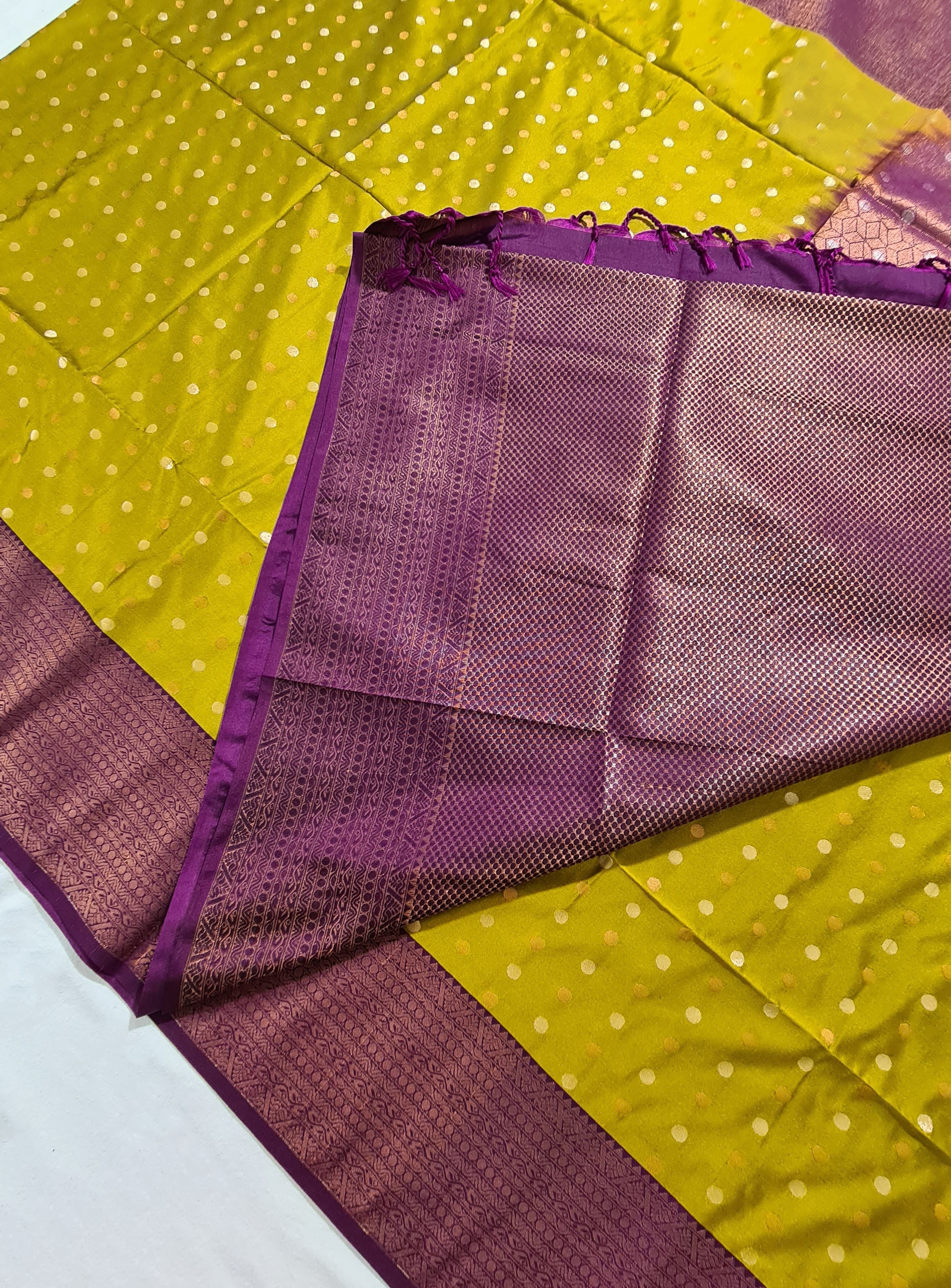 Kanchi Vegan Silk Saree With Contrast Blouse and Rich Jari Pallu
