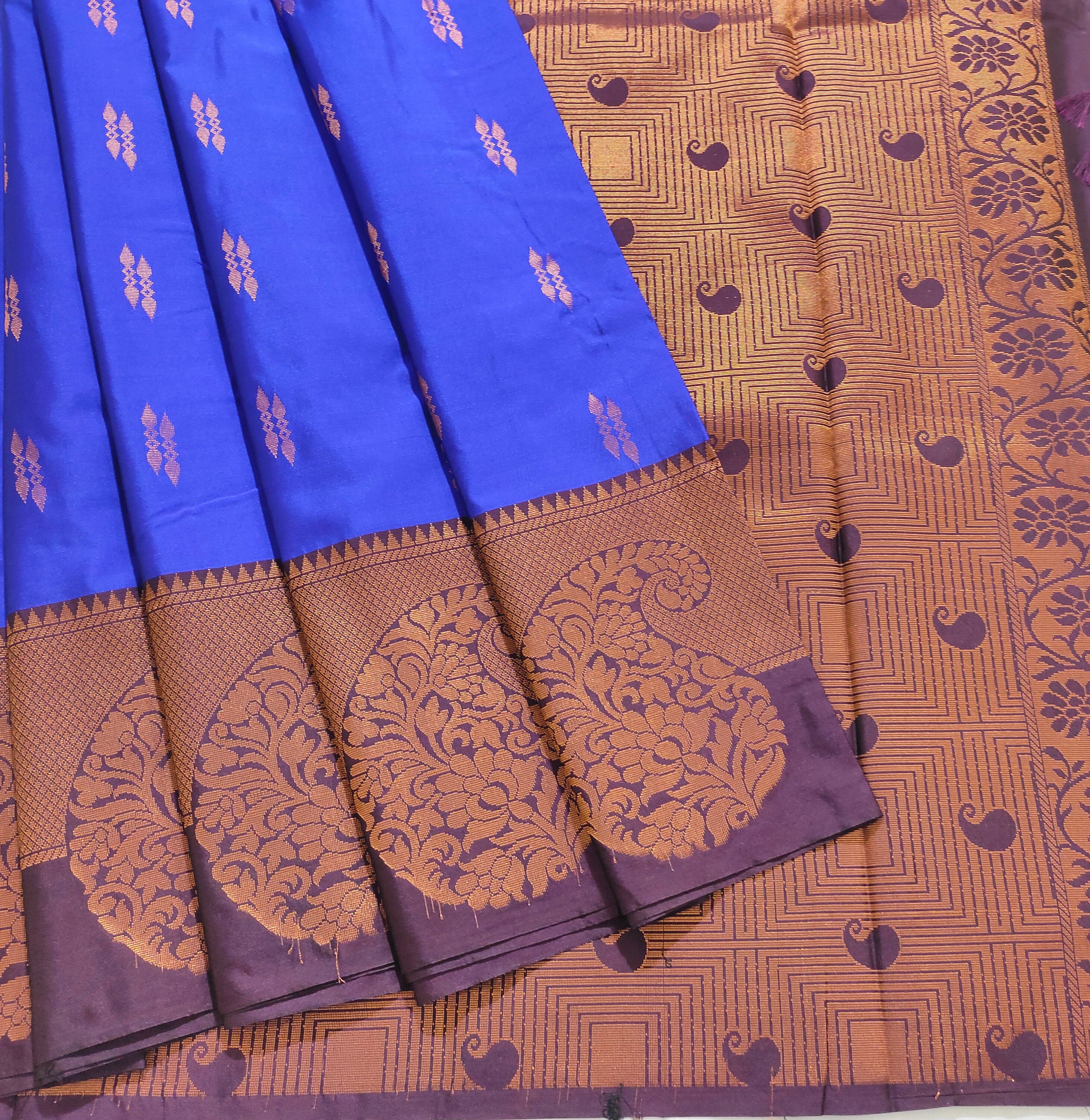 Kanchi Vegan Silk Saree With Contrast Blouse and Rich Jari Pallu