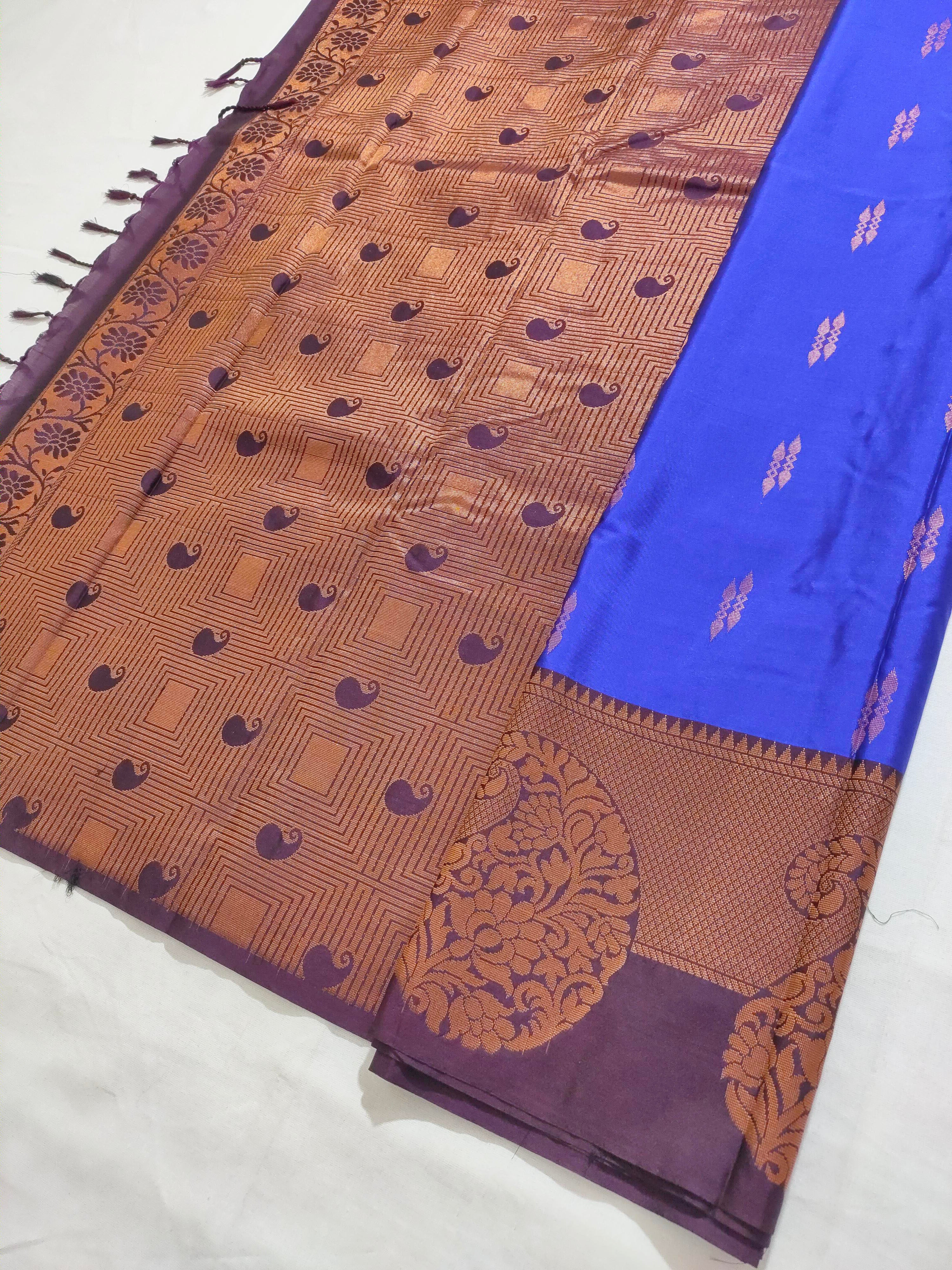 Kanchi Vegan Silk Saree With Contrast Blouse and Rich Jari Pallu