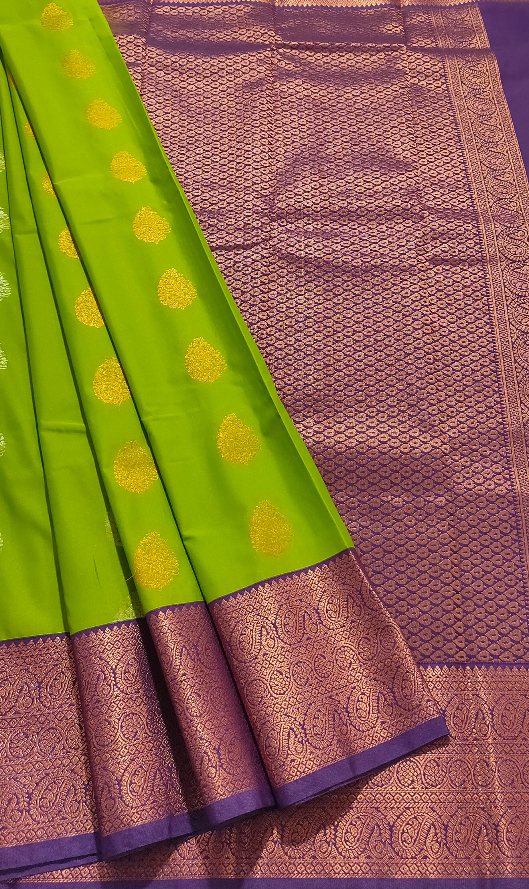 Kanchi Vegan Silk Saree With Contrast Blouse and Rich Jari Pallu