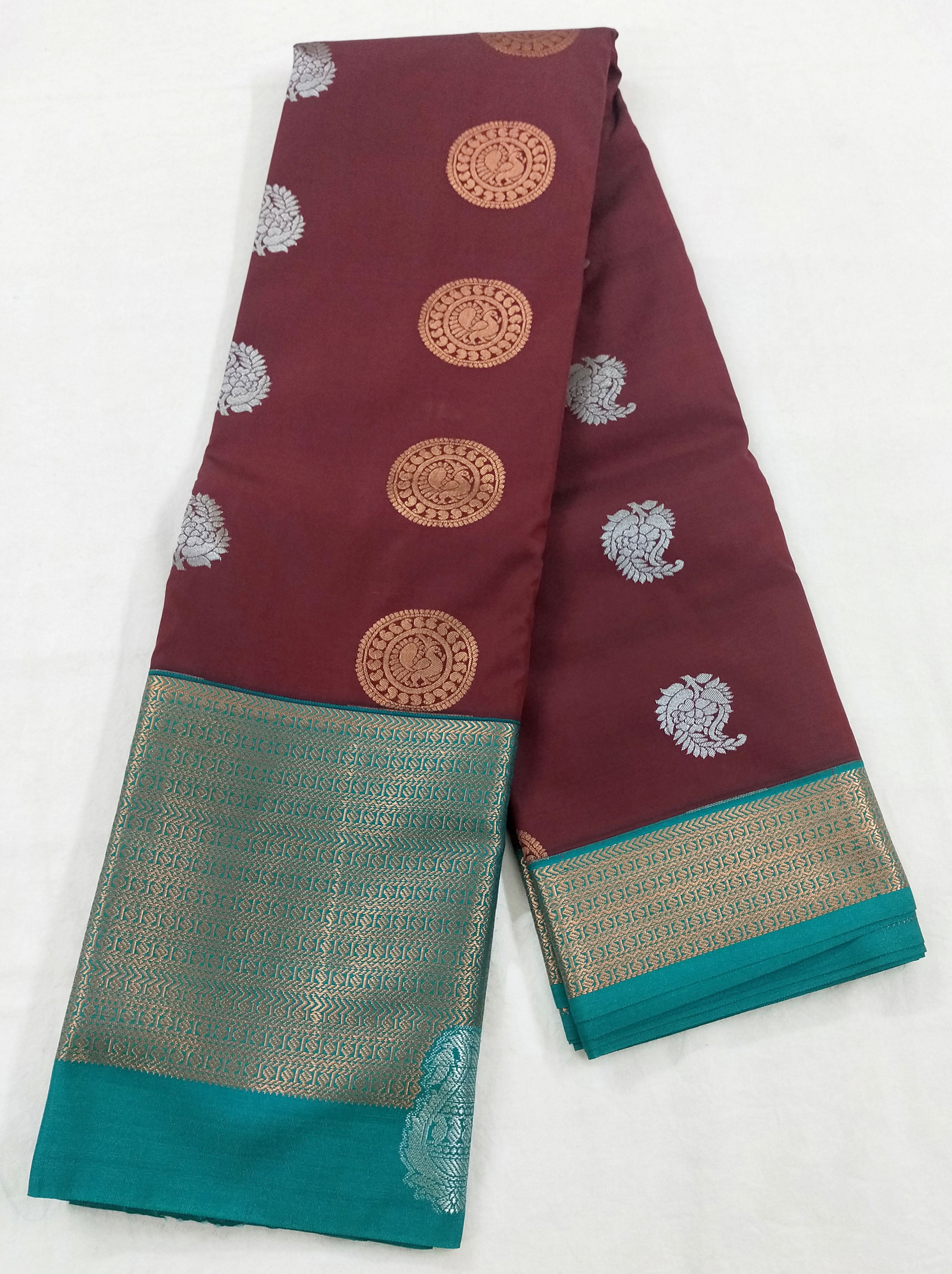 Kanchi Vegan Silk Saree With Contrast Blouse and Rich Jari Pallu