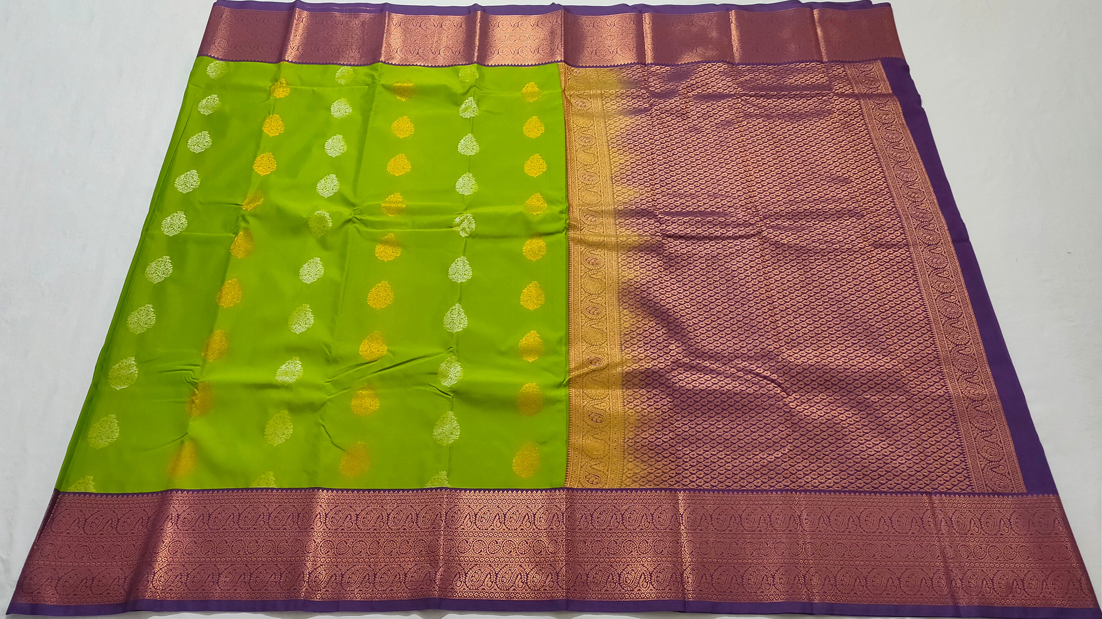 Kanchi Vegan Silk Saree With Contrast Blouse and Rich Jari Pallu