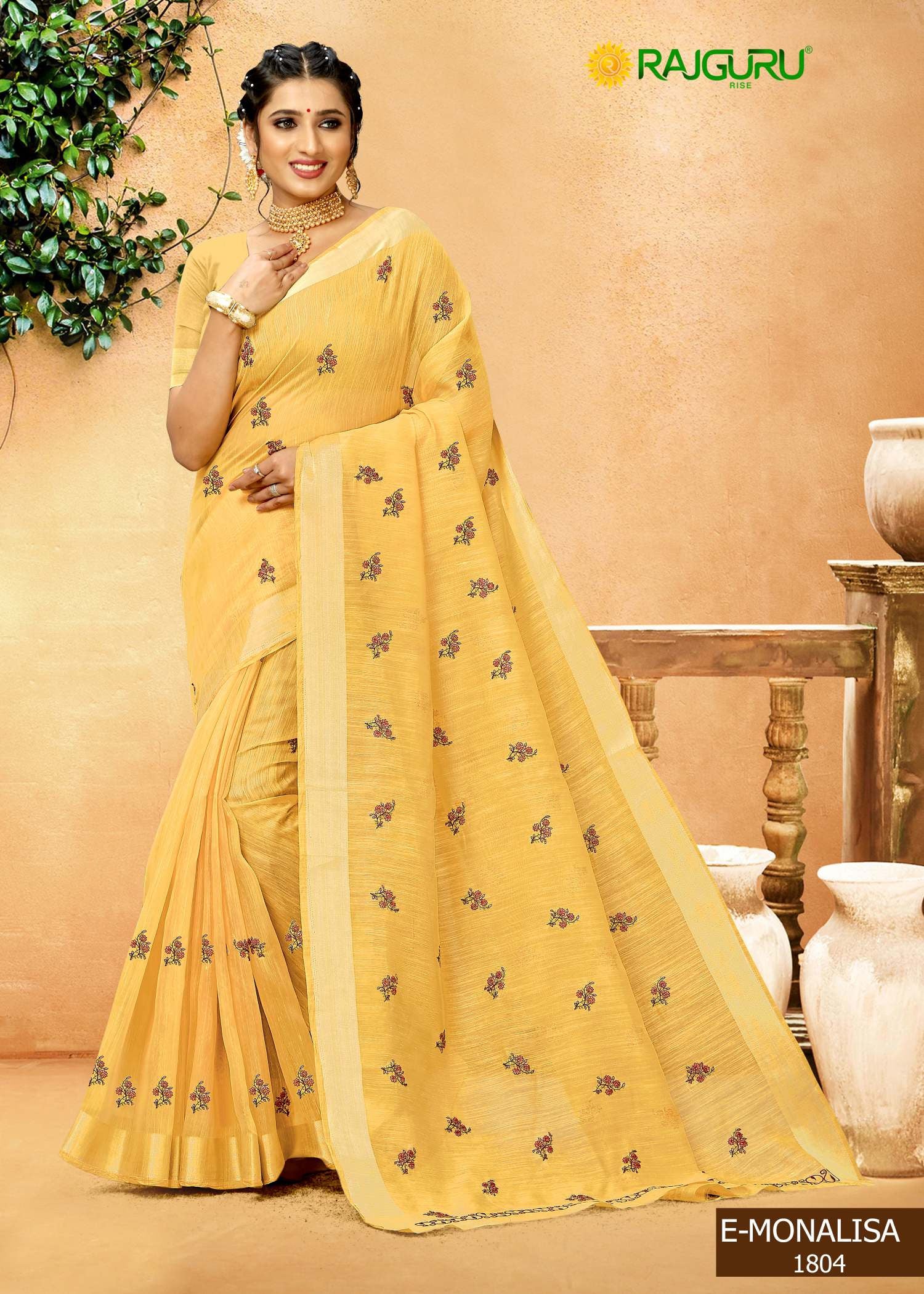 Rajguru Presents E-Monalisa Cotton Silk with Embroidery Work Sarees Collection