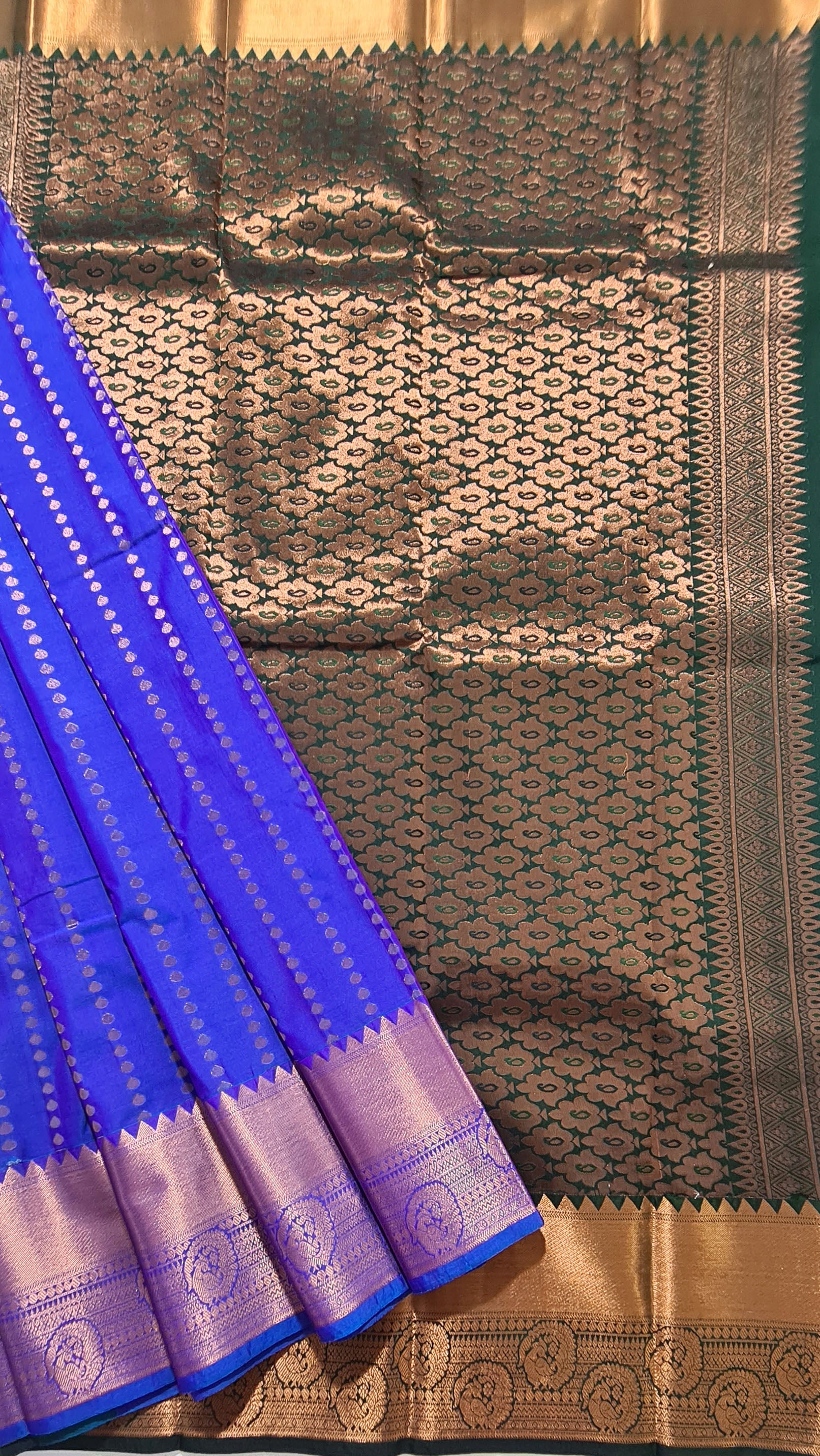 Kanchi Vegan Silk Saree With Contrast Blouse and Rich Jari Pallu