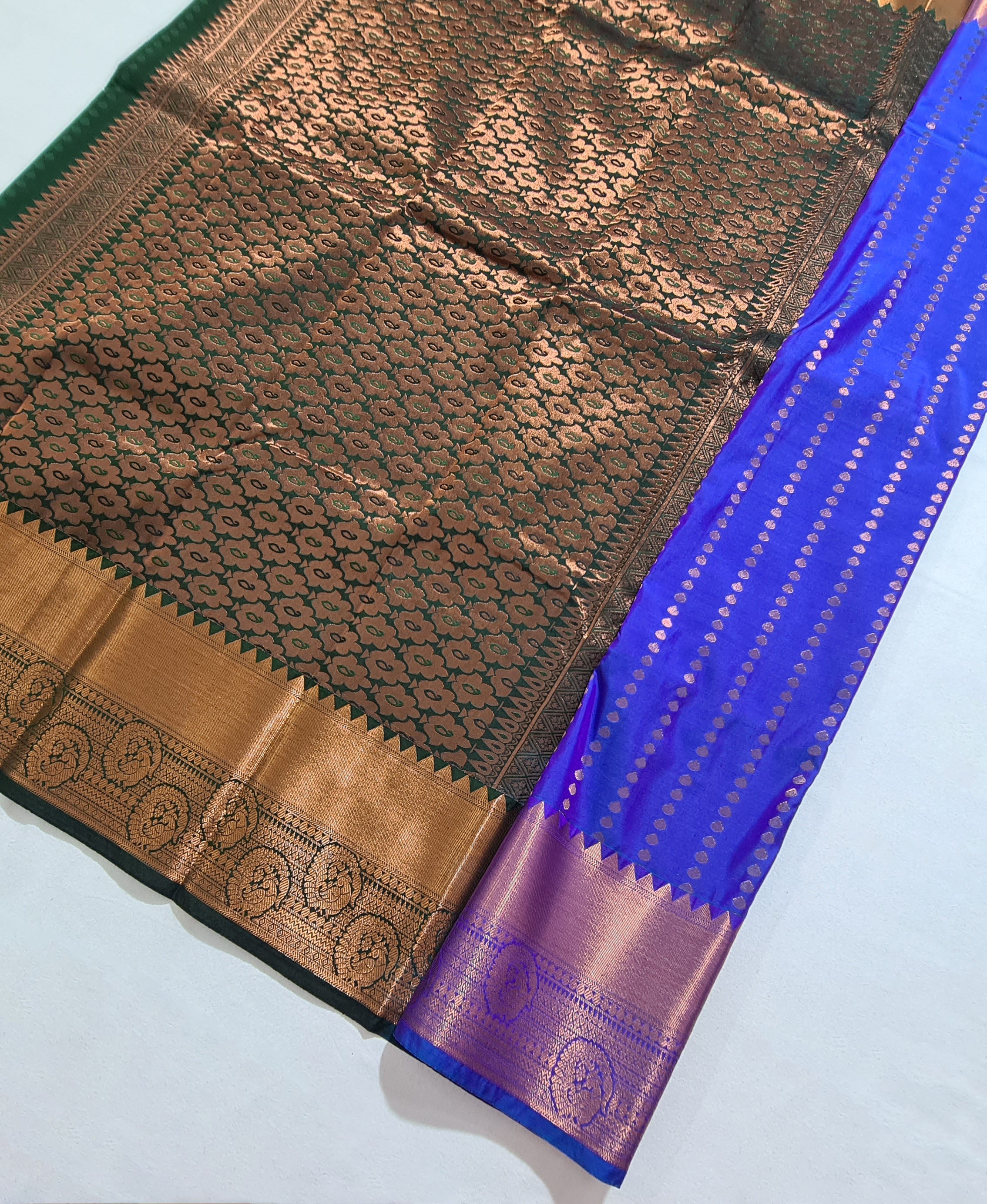 Kanchi Vegan Silk Saree With Contrast Blouse and Rich Jari Pallu