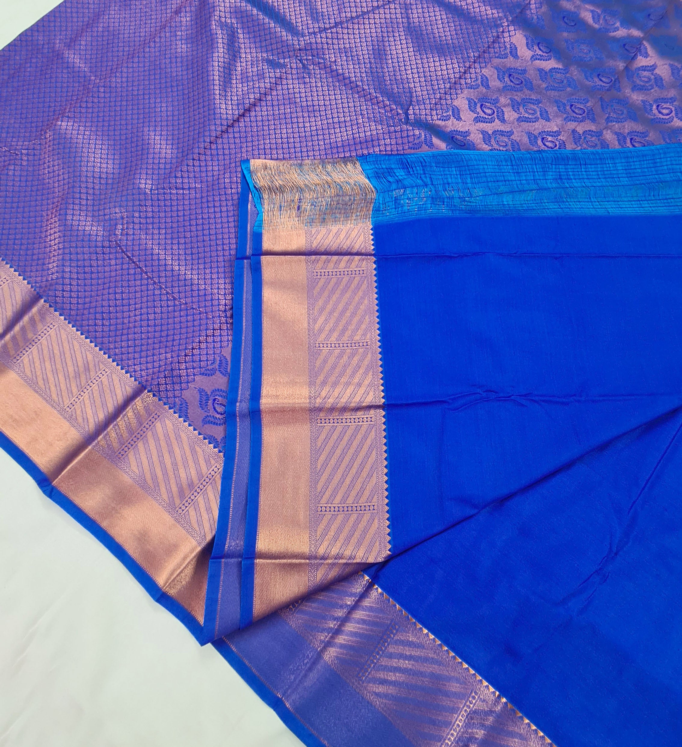 Kanchi Vegan Silk Saree With Contrast Blouse and Rich Jari Pallu