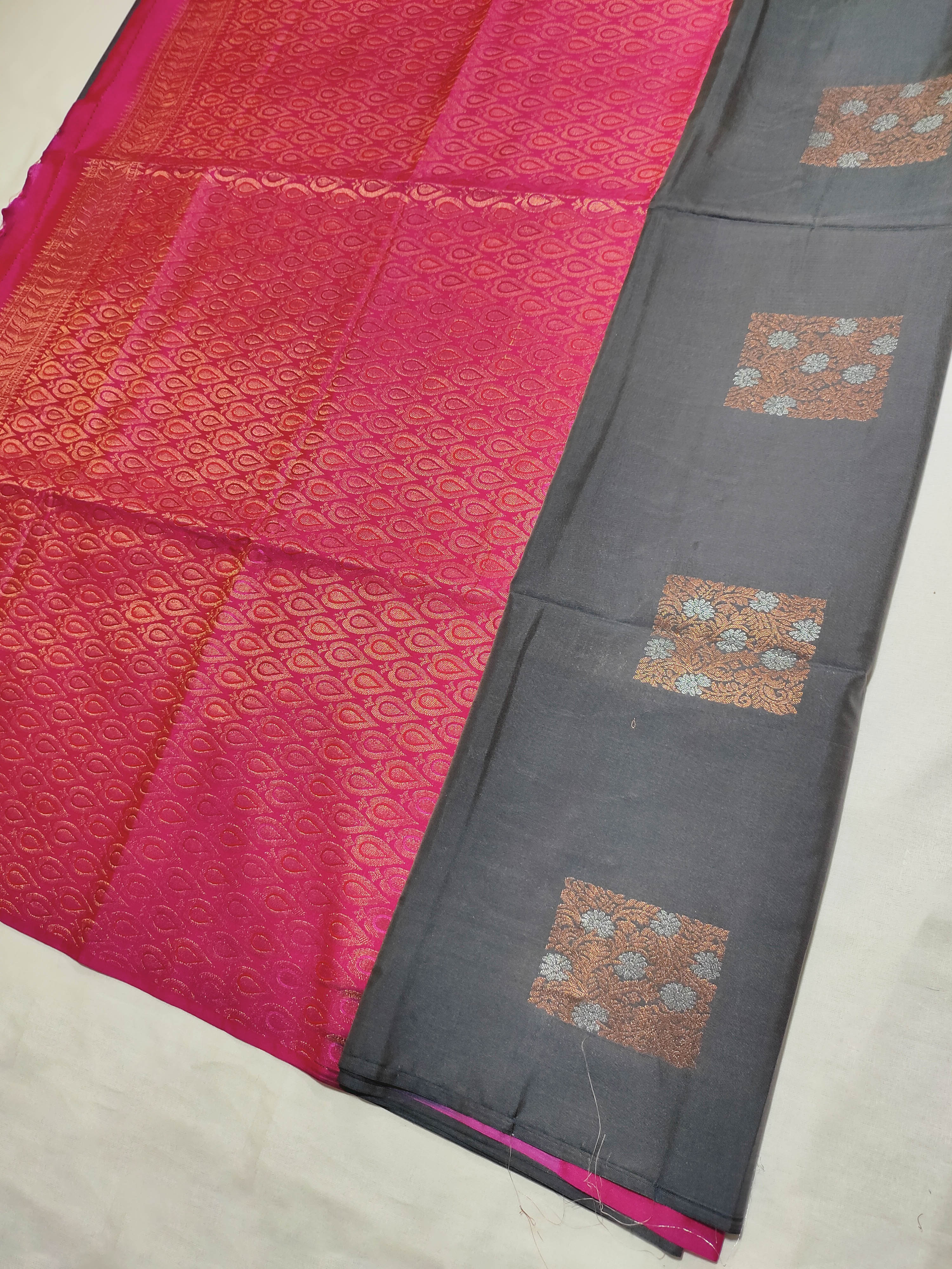 Kanchi Vegan Silk Saree With Contrast Blouse and Rich Jari Pallu