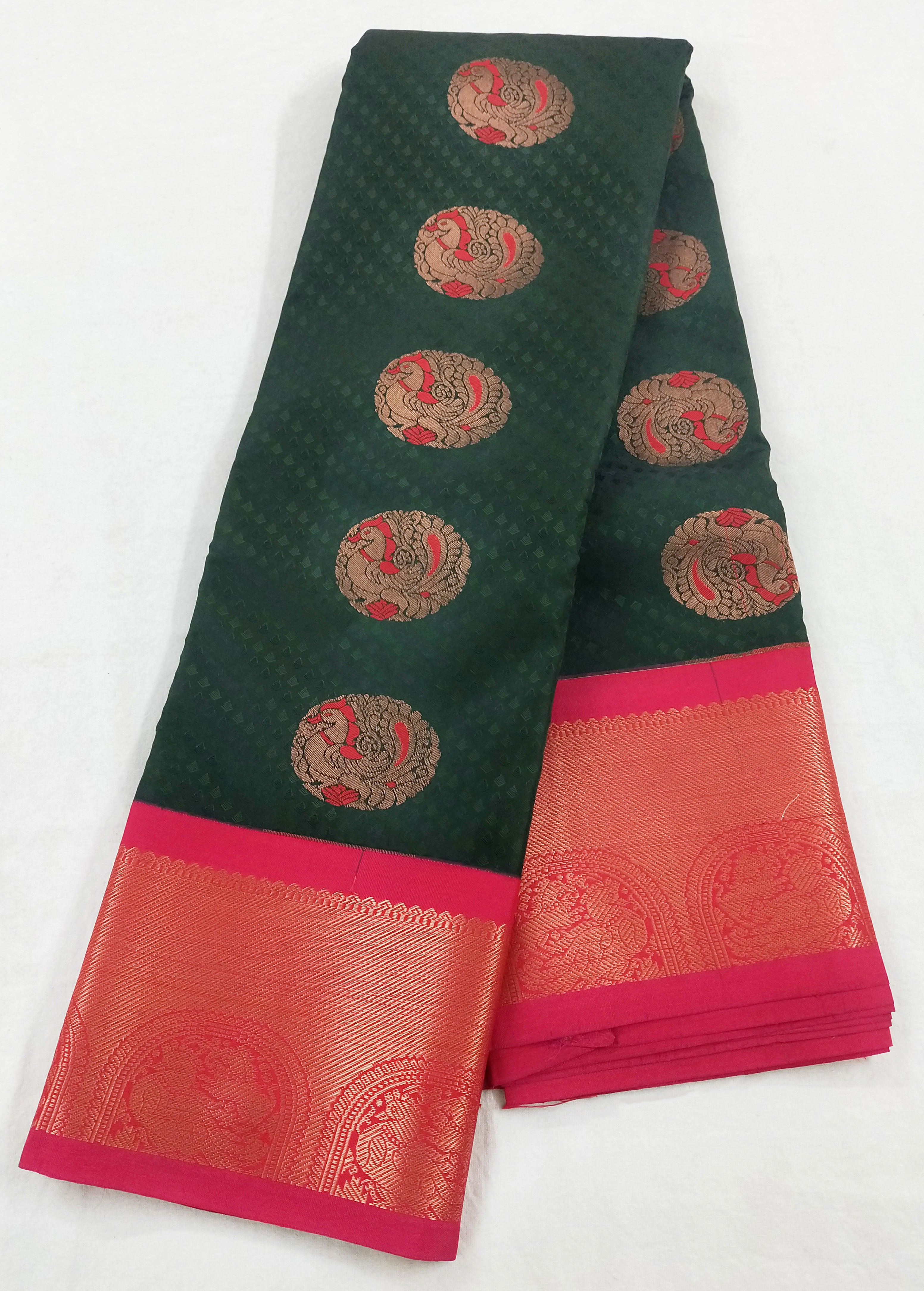 Kanchi Vegan Silk Saree With Contrast Blouse and Rich Jari Pallu