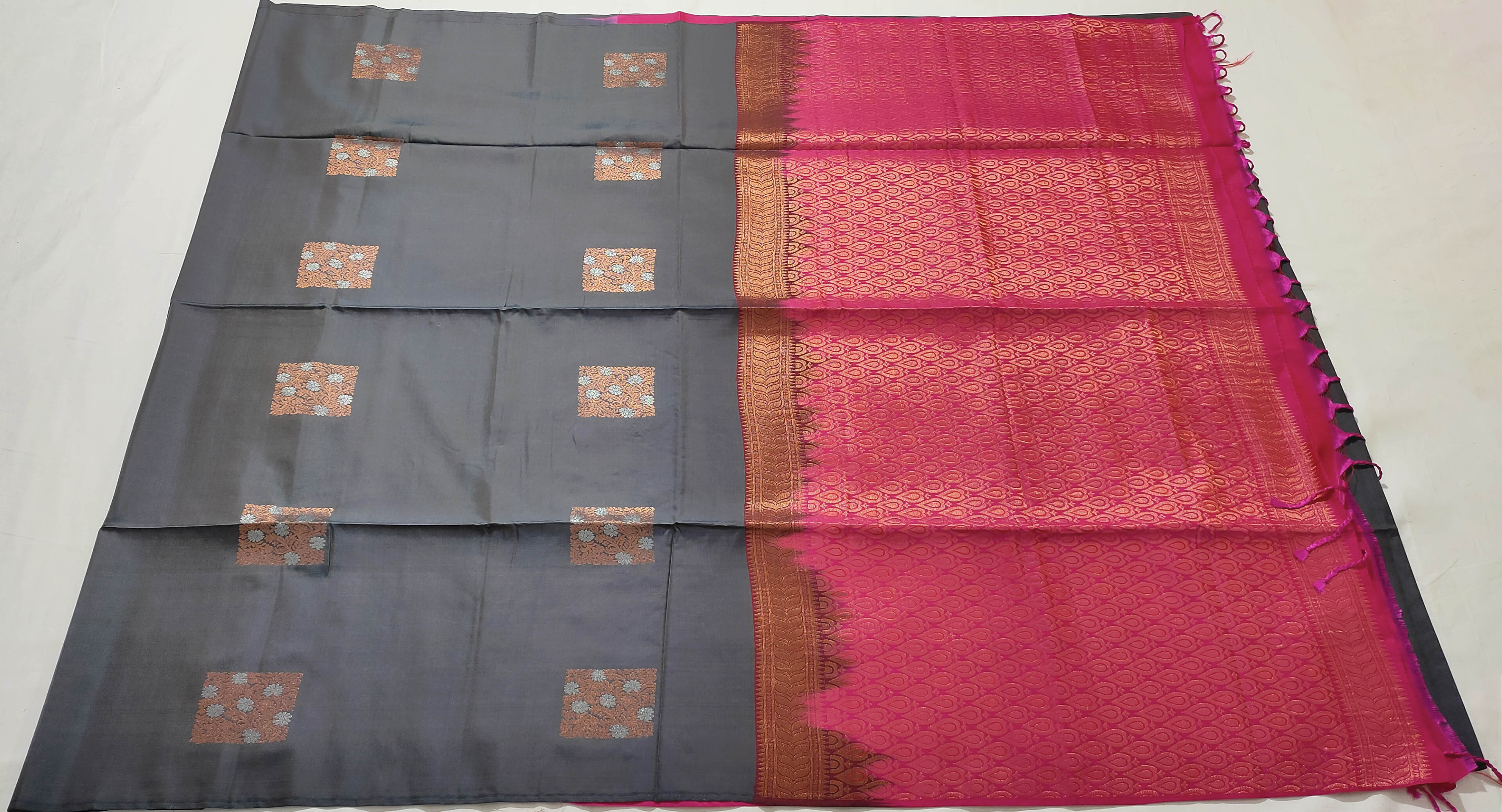 Kanchi Vegan Silk Saree With Contrast Blouse and Rich Jari Pallu