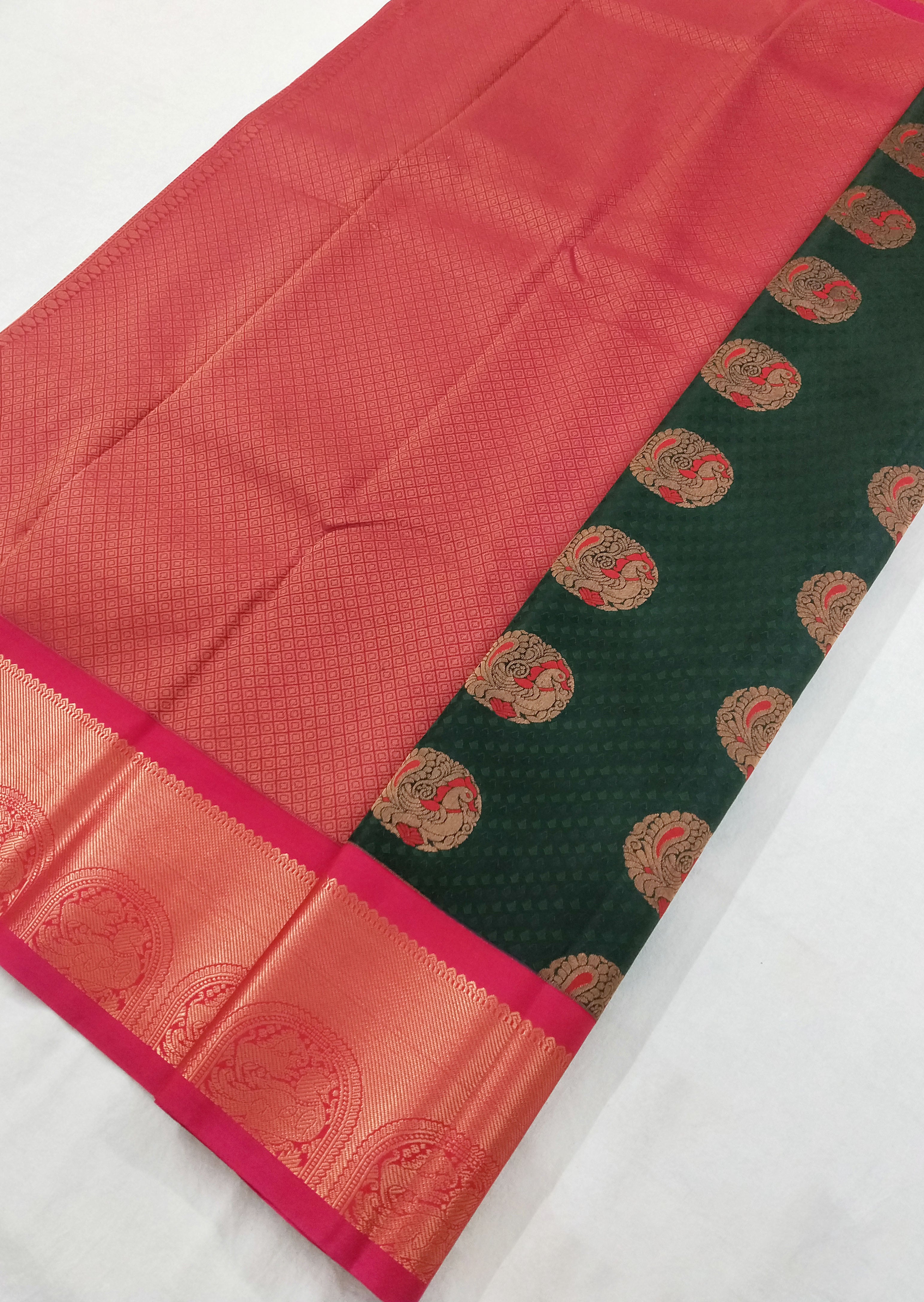 Kanchi Vegan Silk Saree With Contrast Blouse and Rich Jari Pallu