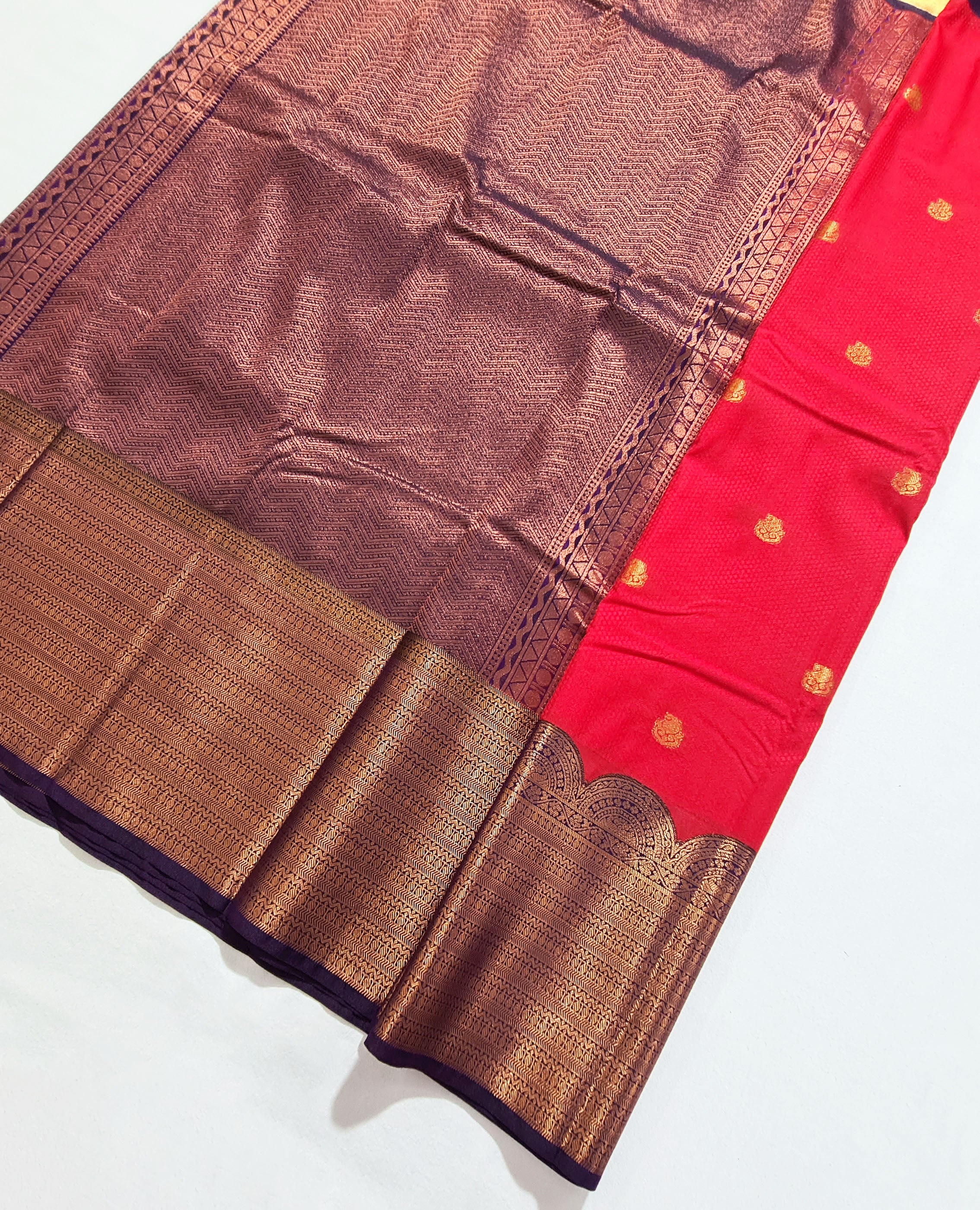 Kanchi Vegan Silk Saree With Contrast Blouse and Rich Jari Pallu