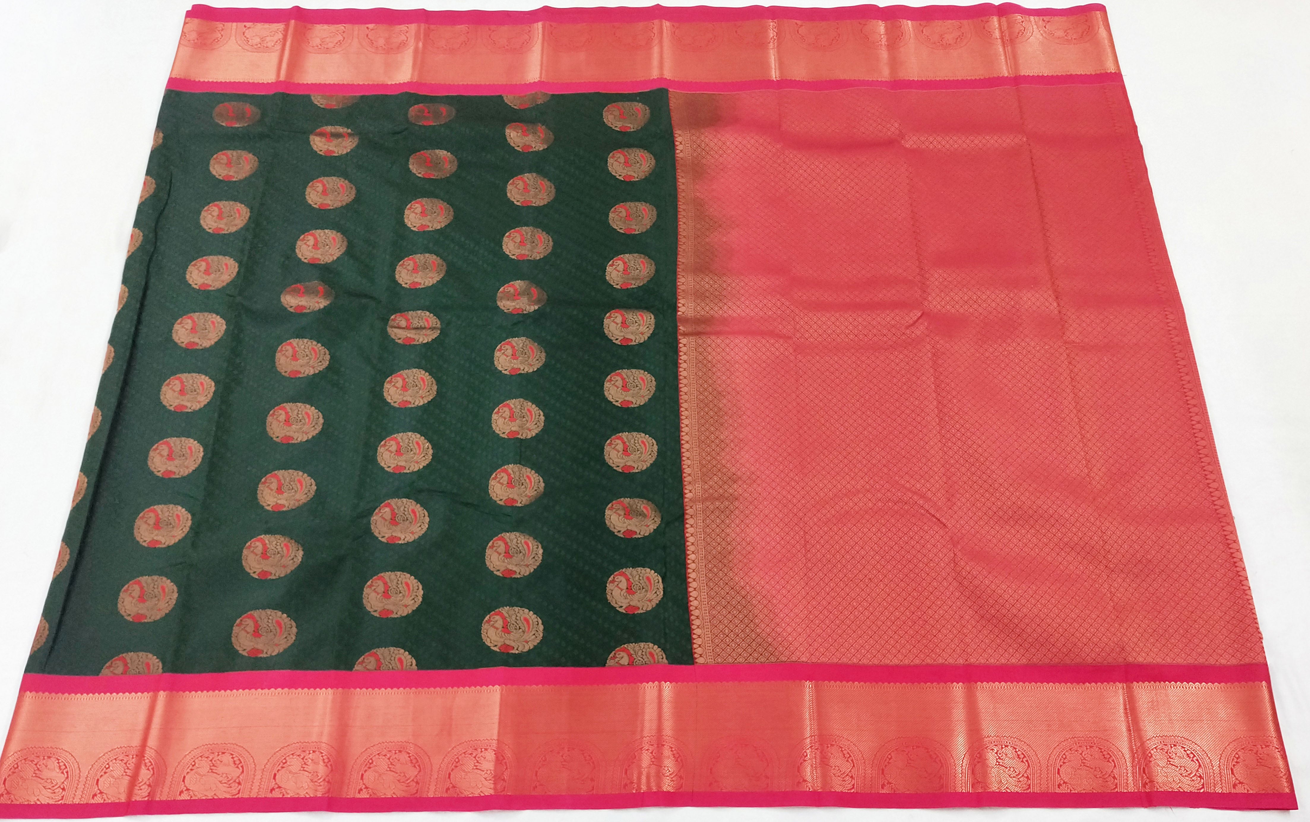 Kanchi Vegan Silk Saree With Contrast Blouse and Rich Jari Pallu