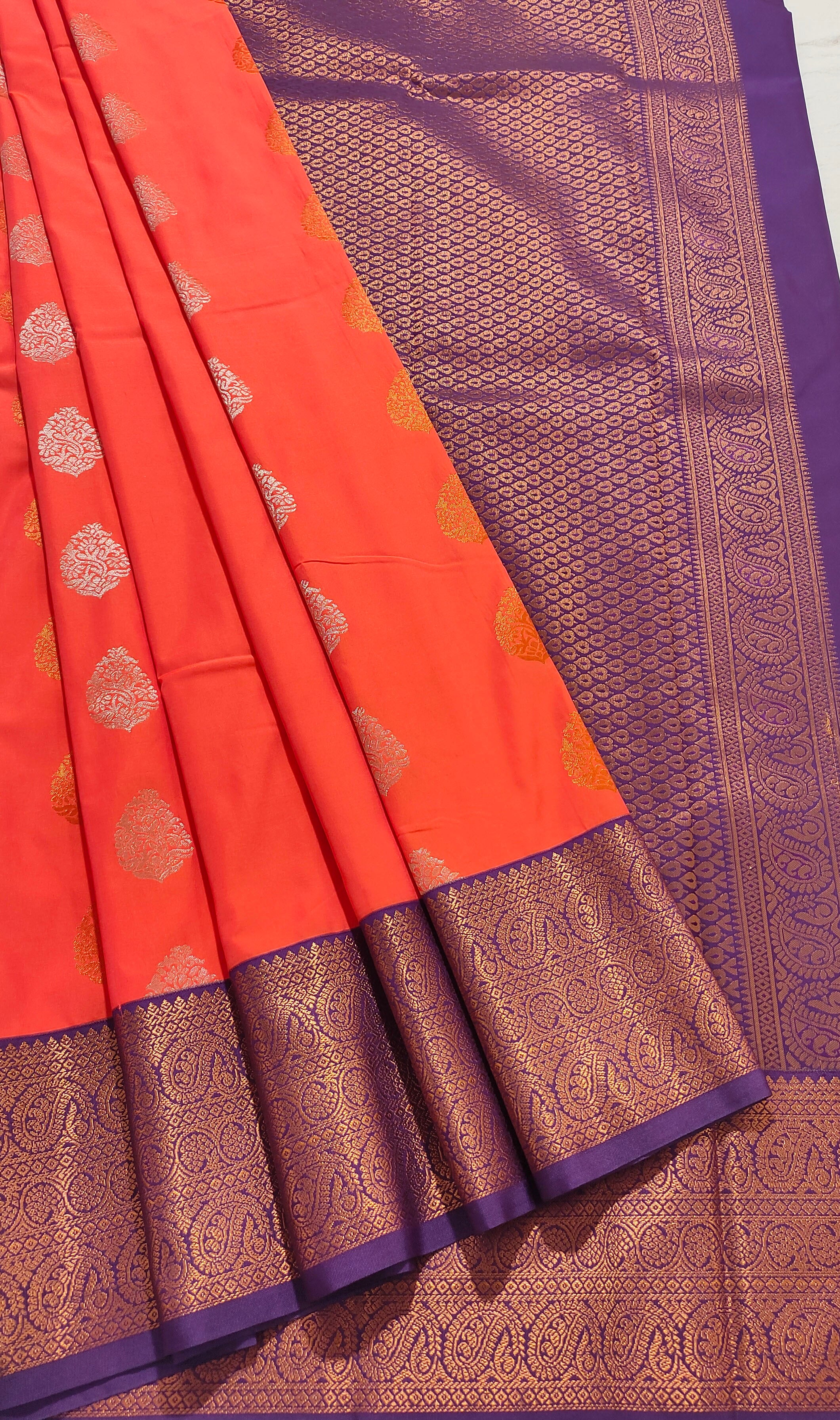 Kanchi Vegan Silk Saree With Contrast Blouse and Rich Jari Pallu
