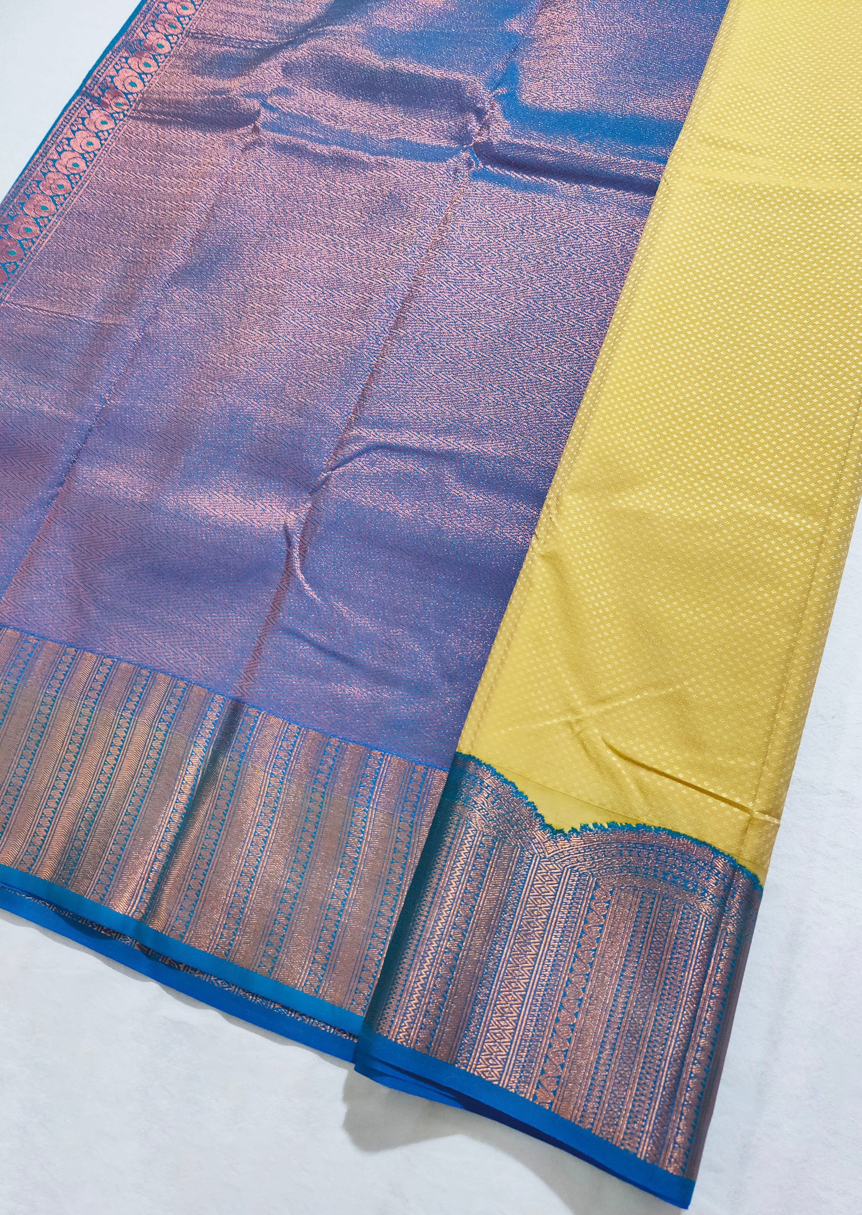 Kanchi Vegan Silk Saree With Contrast Blouse and Rich Jari Pallu