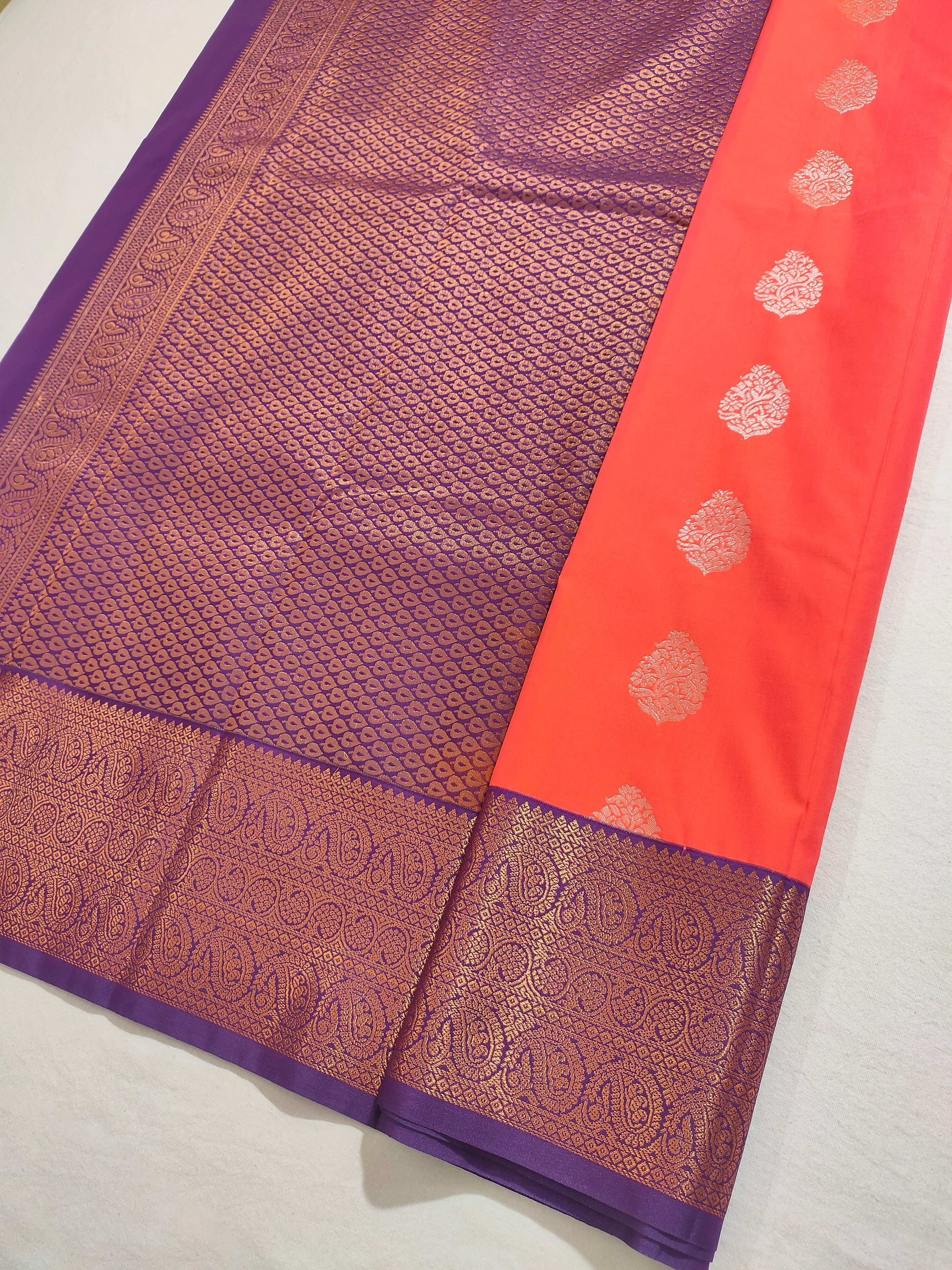 Kanchi Vegan Silk Saree With Contrast Blouse and Rich Jari Pallu