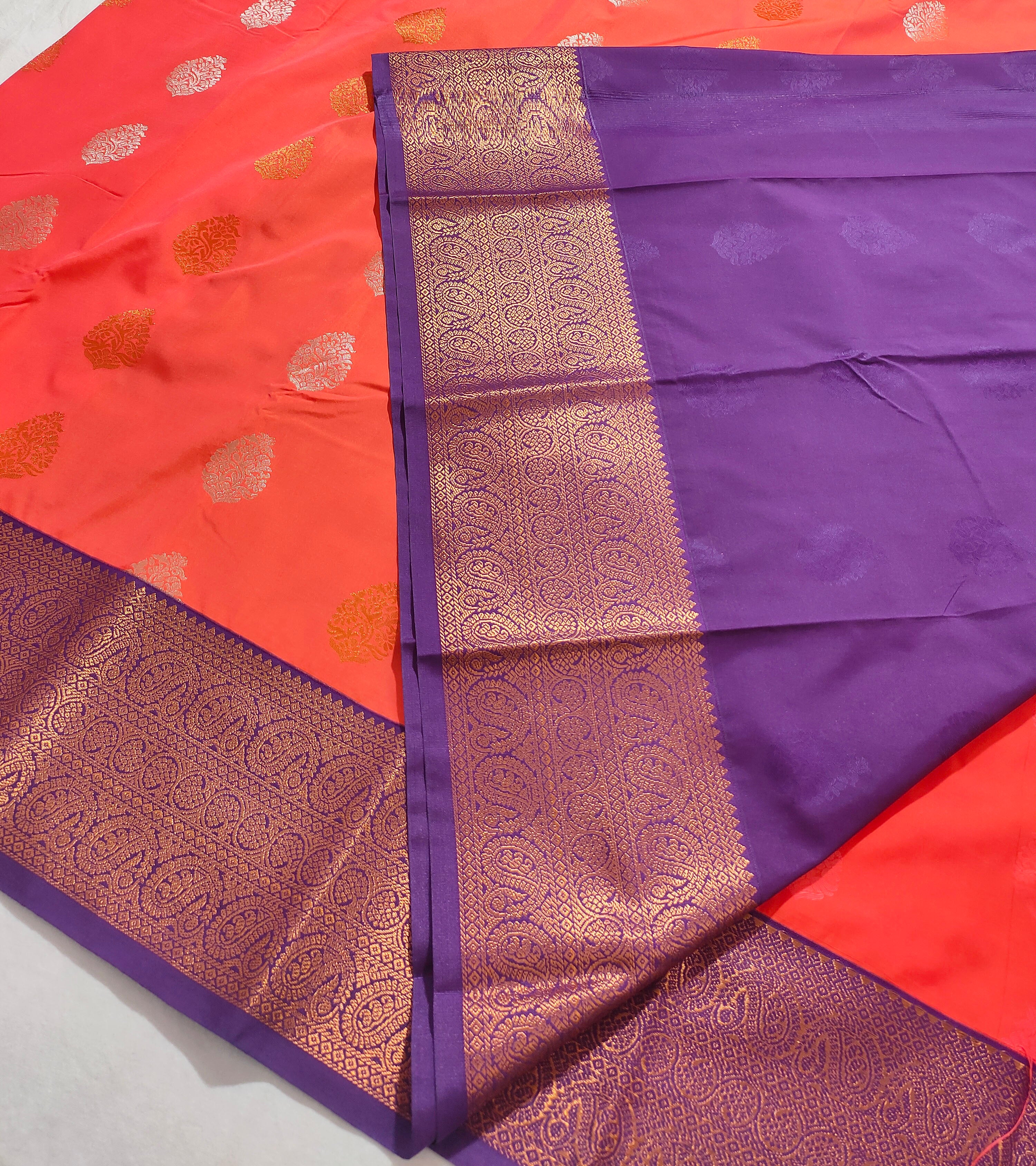 Kanchi Vegan Silk Saree With Contrast Blouse and Rich Jari Pallu