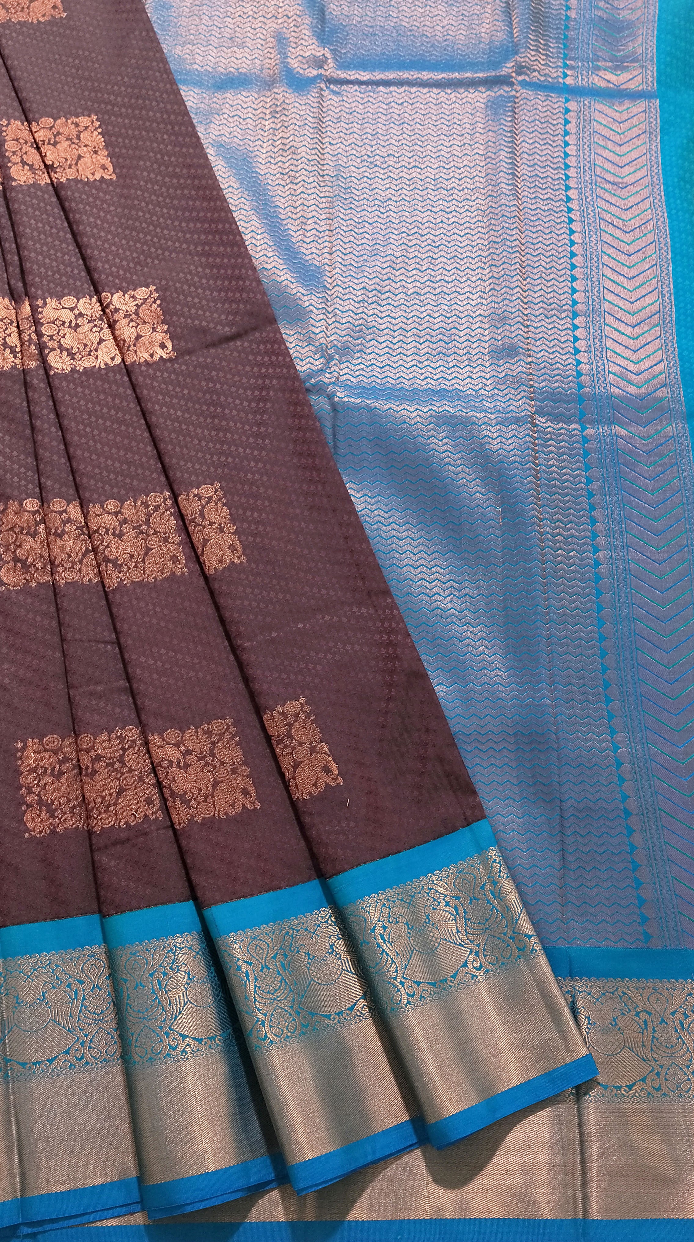 Kanchi Vegan Silk Saree With Contrast Blouse and Rich Jari Pallu