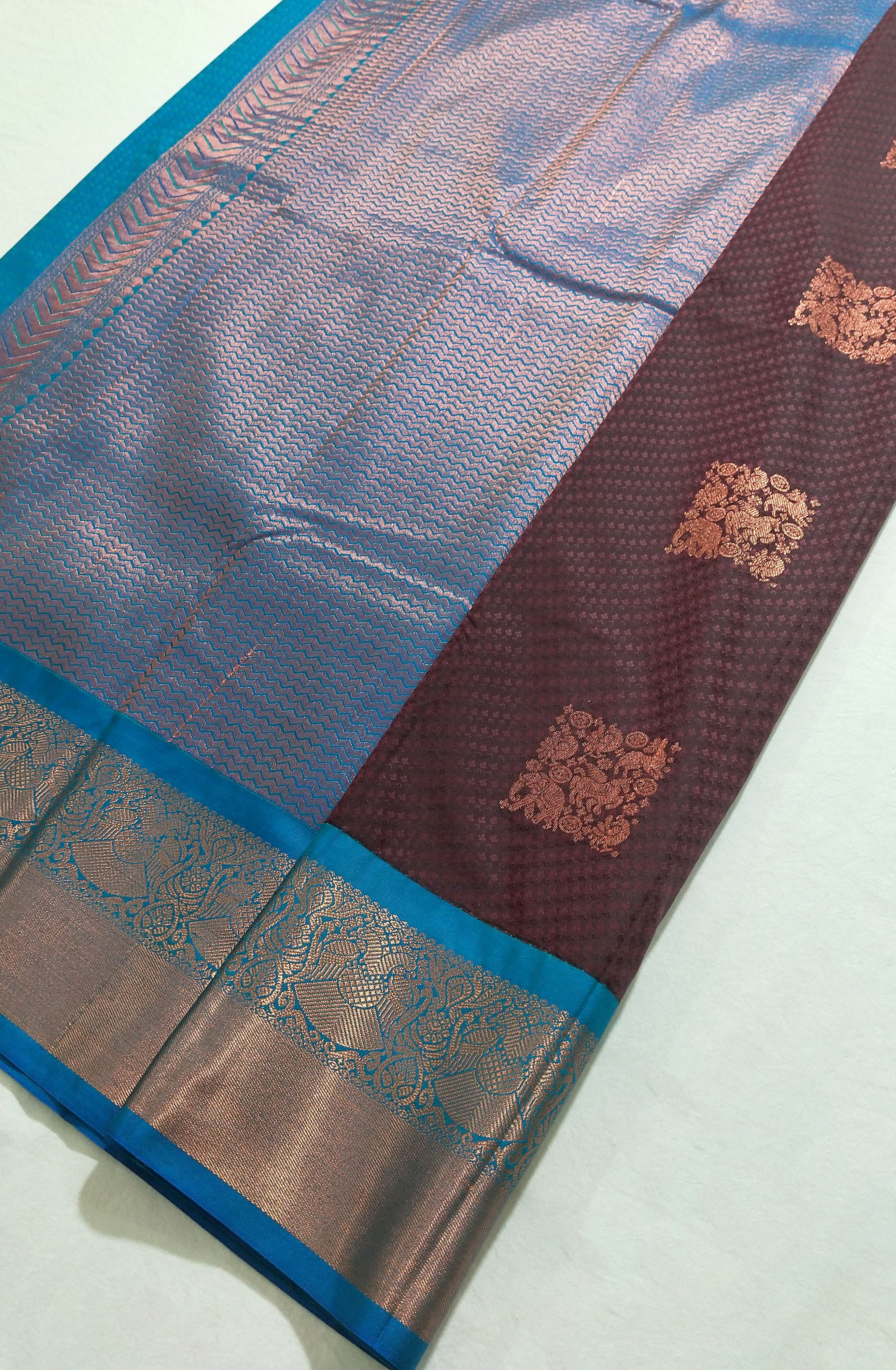 Kanchi Vegan Silk Saree With Contrast Blouse and Rich Jari Pallu