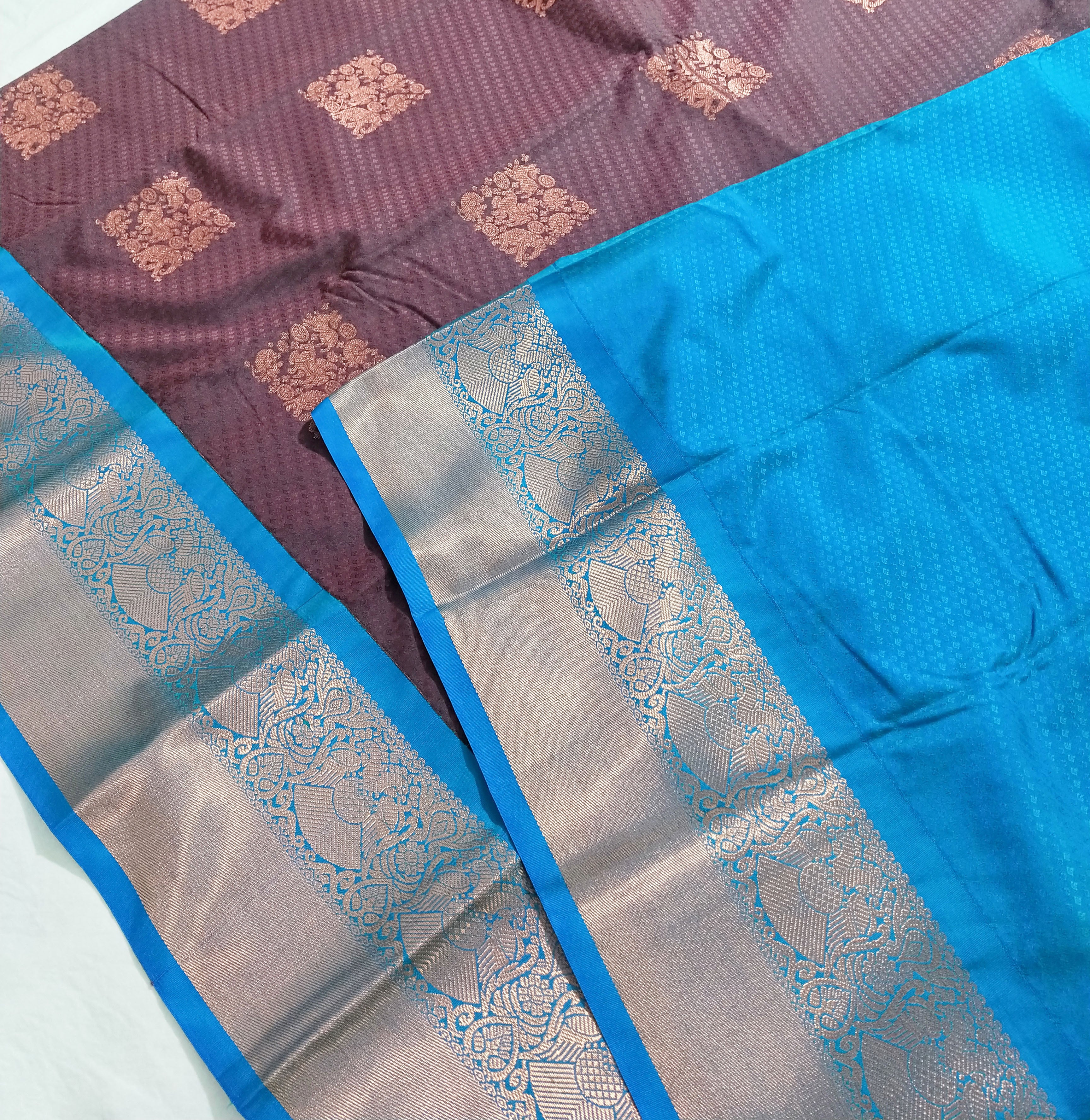 Kanchi Vegan Silk Saree With Contrast Blouse and Rich Jari Pallu
