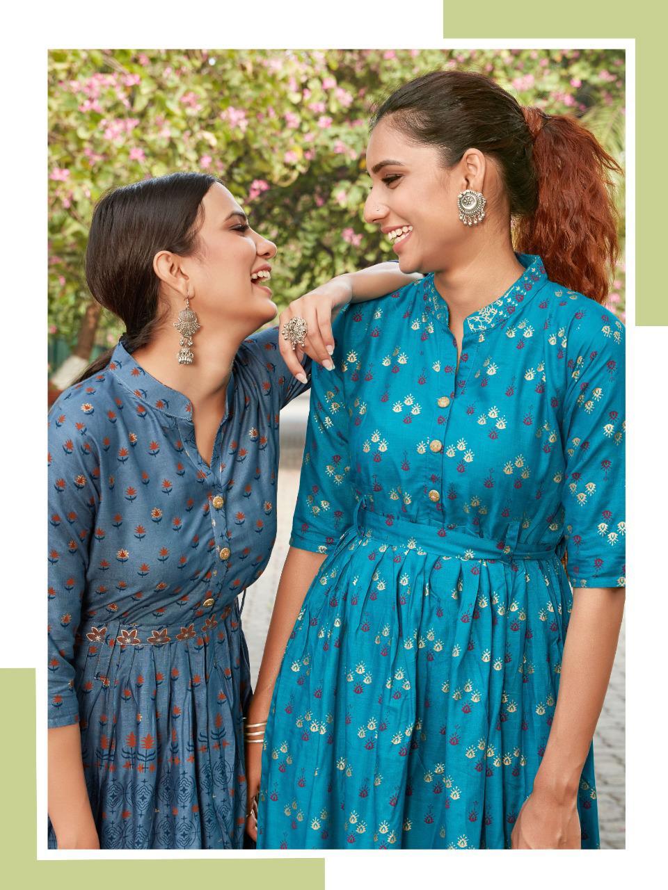 Vee Fab Presents Style Out  Slub With Gold Print Long Kurtis