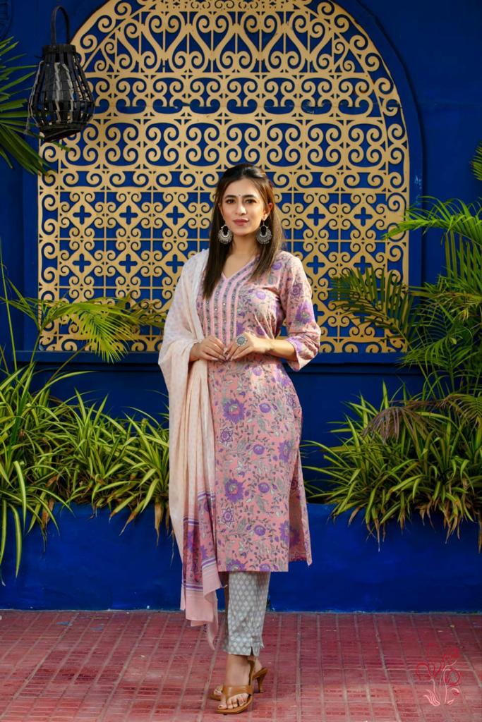 Jaipur cotton Pink  Kuruthi 3pcs set
