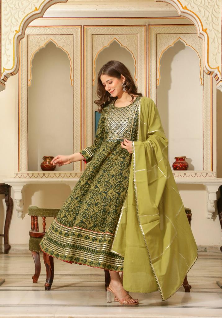 Jaipur printed cotton flared 2pcs top & Duppatta set