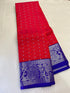 kanchi vegan Korvai border  Soft silk saree  with contrast blouse and rich jari pallu